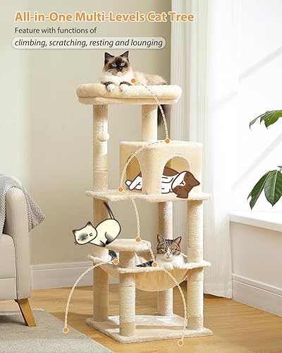 Miniatura 6 de PETEPELA Árbol para gatos de interior de 45.7 pulgadas, torre para gatos de 5 niveles para gatos grandes con marco de metal, hamaca grande (17.3 x
