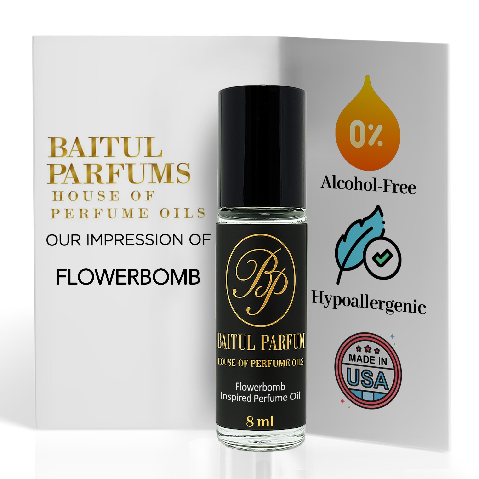 ASMARKET Comparable to Flowerbomb Alcohol-Free Perfume Oil – 8ml Travel Size Roll-On Glass Bottle, Long Lasting Fragrance, 98% True-to-Scent, Clean