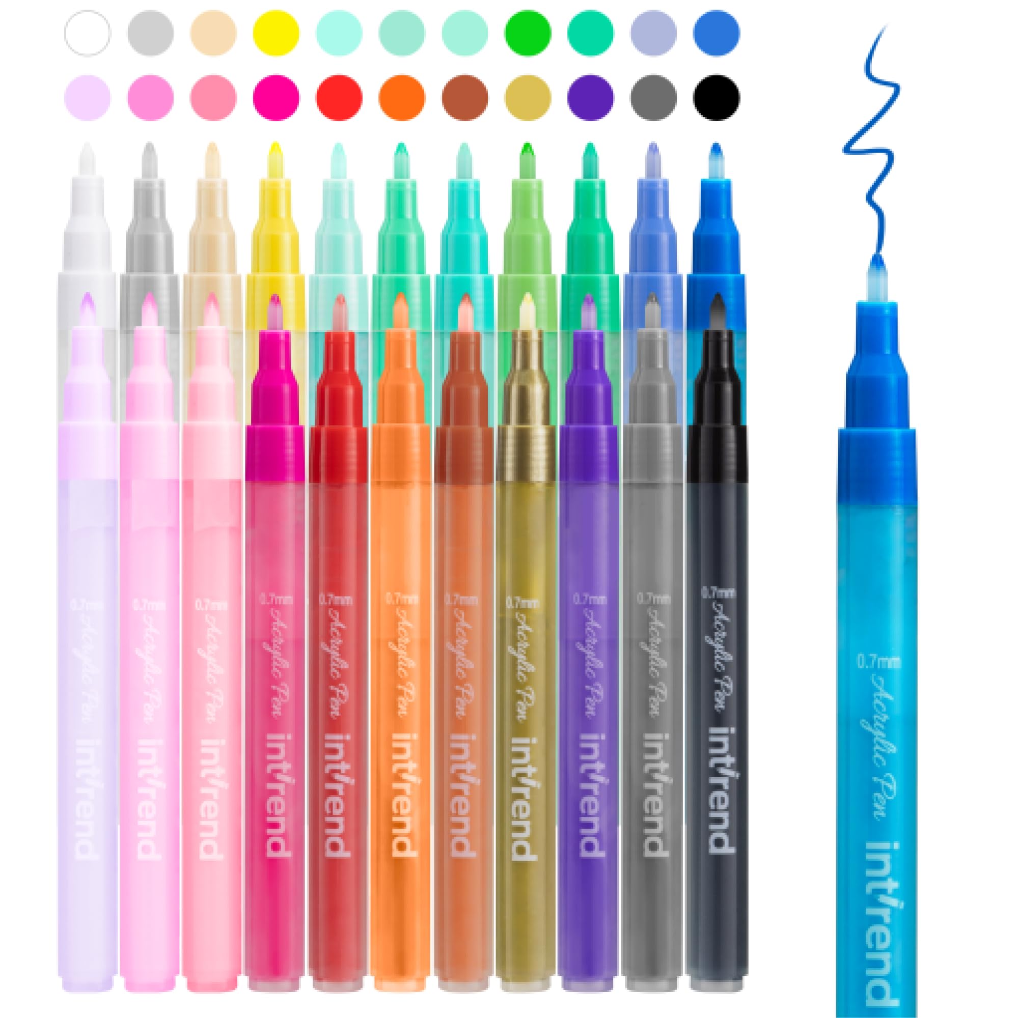 int!rend Rotuladores acrilicos - Set 22x rotulador acrilico de colores - Rotuladores pintura acrilica punta fina 0,7 mm - Rotuladores acrilicos para pintar piedras ceramica madera