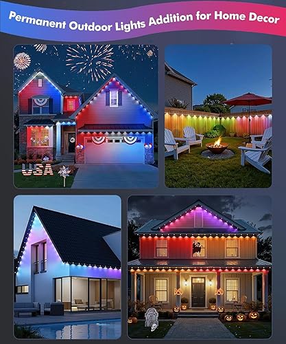 Miniatura 7 de Luces permanentes al aire libre para casa, 100 pies RGB+IC decoración inteligente al aire libre, modos de escena de bricolaje, aplicacióncontrol