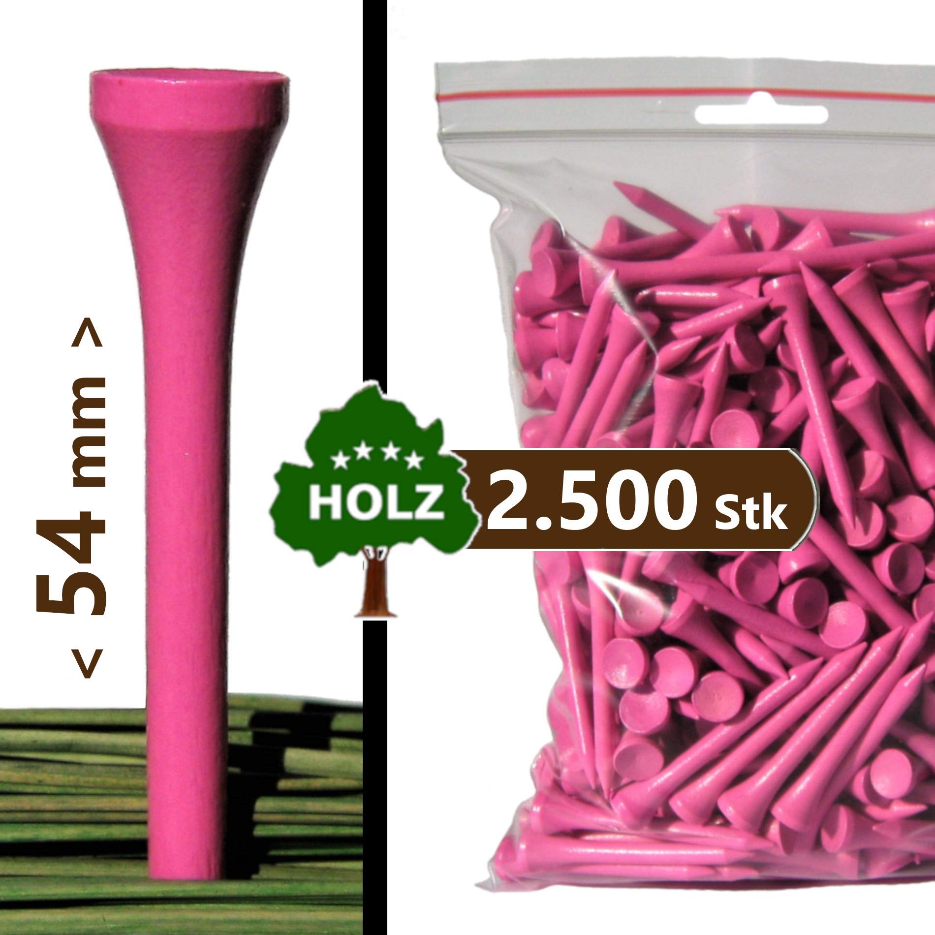 Golf TEES - 54 mm (2 1/8") - 2500 Stück - Holz - Farbe: pink