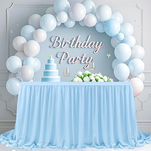 MODFUNS Falda de mesa azul claro de 6 pies de gasa para mesas rectangulares, mantel de doble capa con volantes, falda para decoración de bufé de