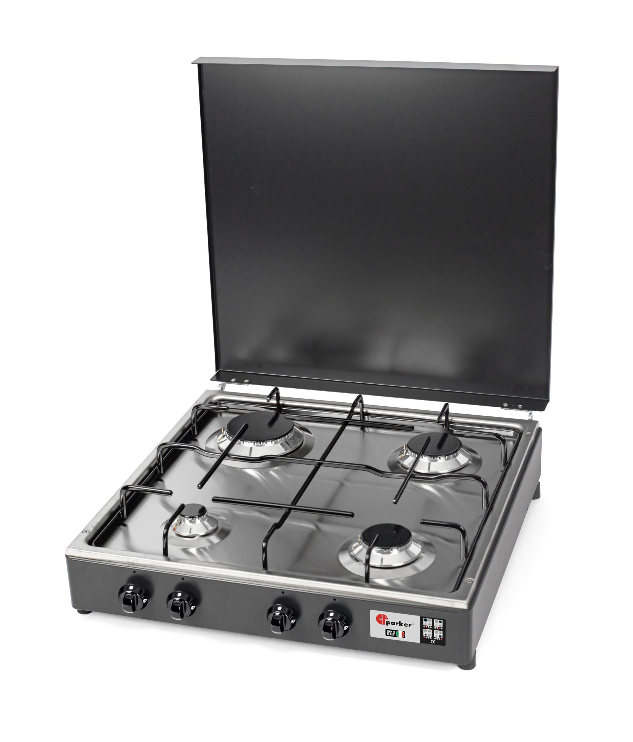 Parker Hornillo de 4 fuegos a gas GPL/metano gris grafito con superficie de acero inoxidable, fabricado en Italia, mod. 542GSPGP Metano