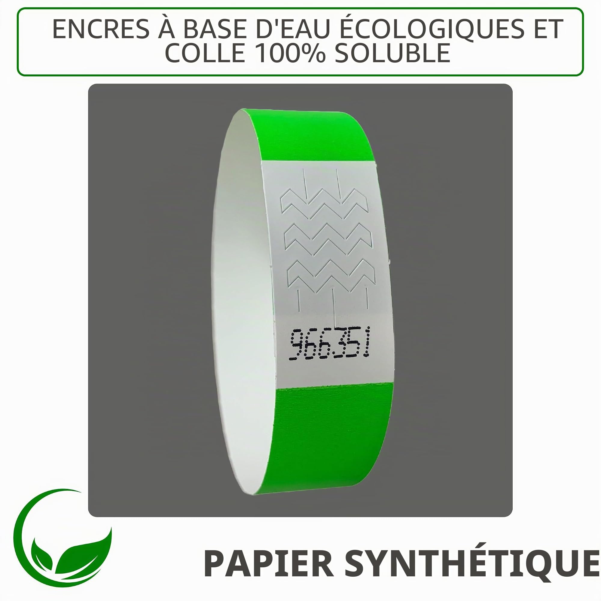 1000 Bracelets papier couleur événements - Bracelet evenementiel d'identification - entrée - évènement festival event concert - d'entrée - fluo - 16 couleurs - Neon Green