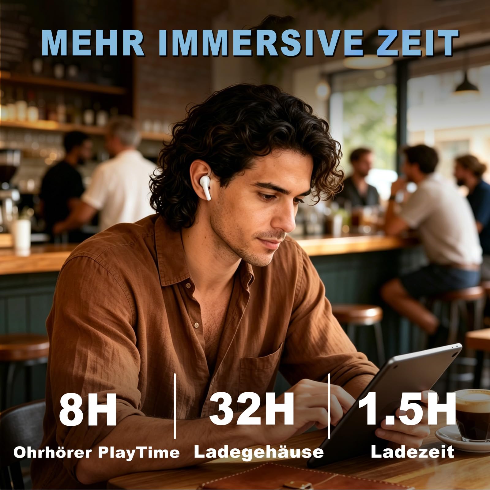 In-Ear Bluetooth Cuffie con Smart Touch Carica & 13 Funzioni, Cuffie senza cavo Bluetooth 5.4 con ANC/ENC Suppressione del rumore-Bianco