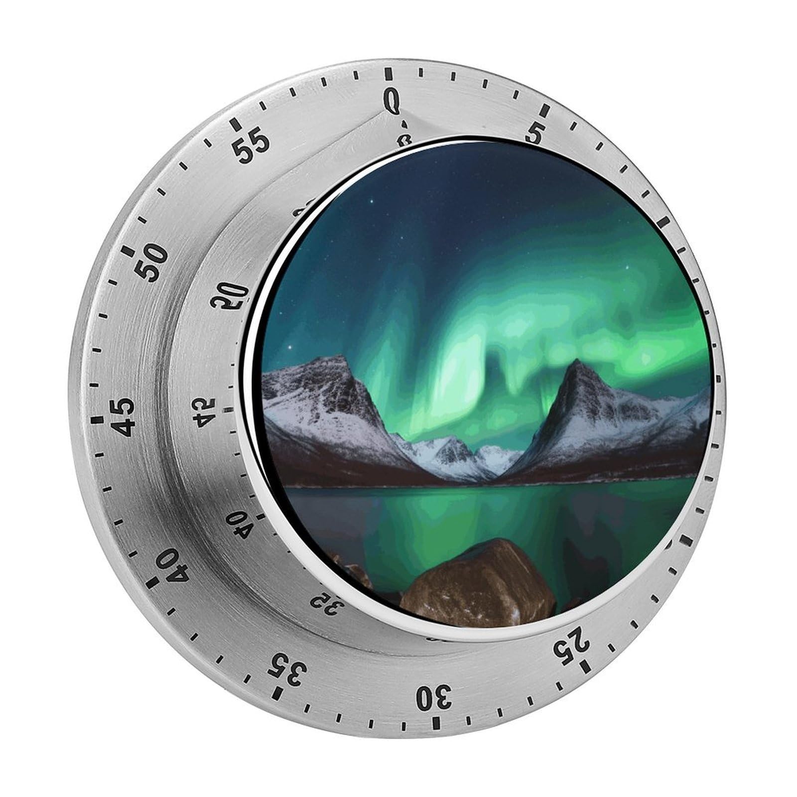 Aurora Borealis Timer Exquisite Stainless Steel Body Mechanical Desk Timers 60 Minutes Visual Countdown Timers with Magnetic Backing Loud Alarm Kitchen Timer for Cooking