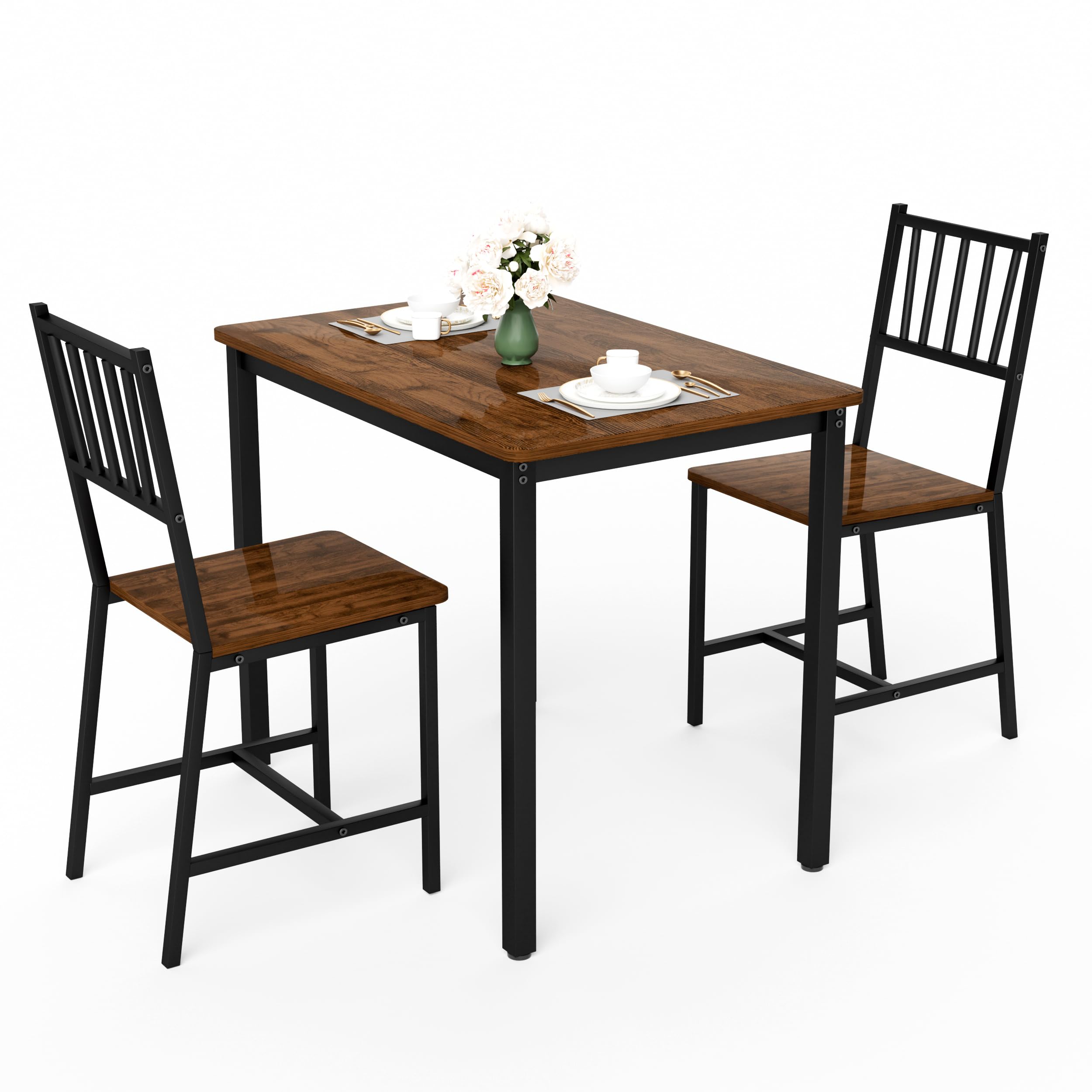 Small Space 3 Piece Dining Table Set for 2 Compact Kitchen Table with 2 Chairs Adjustable Feet Modern