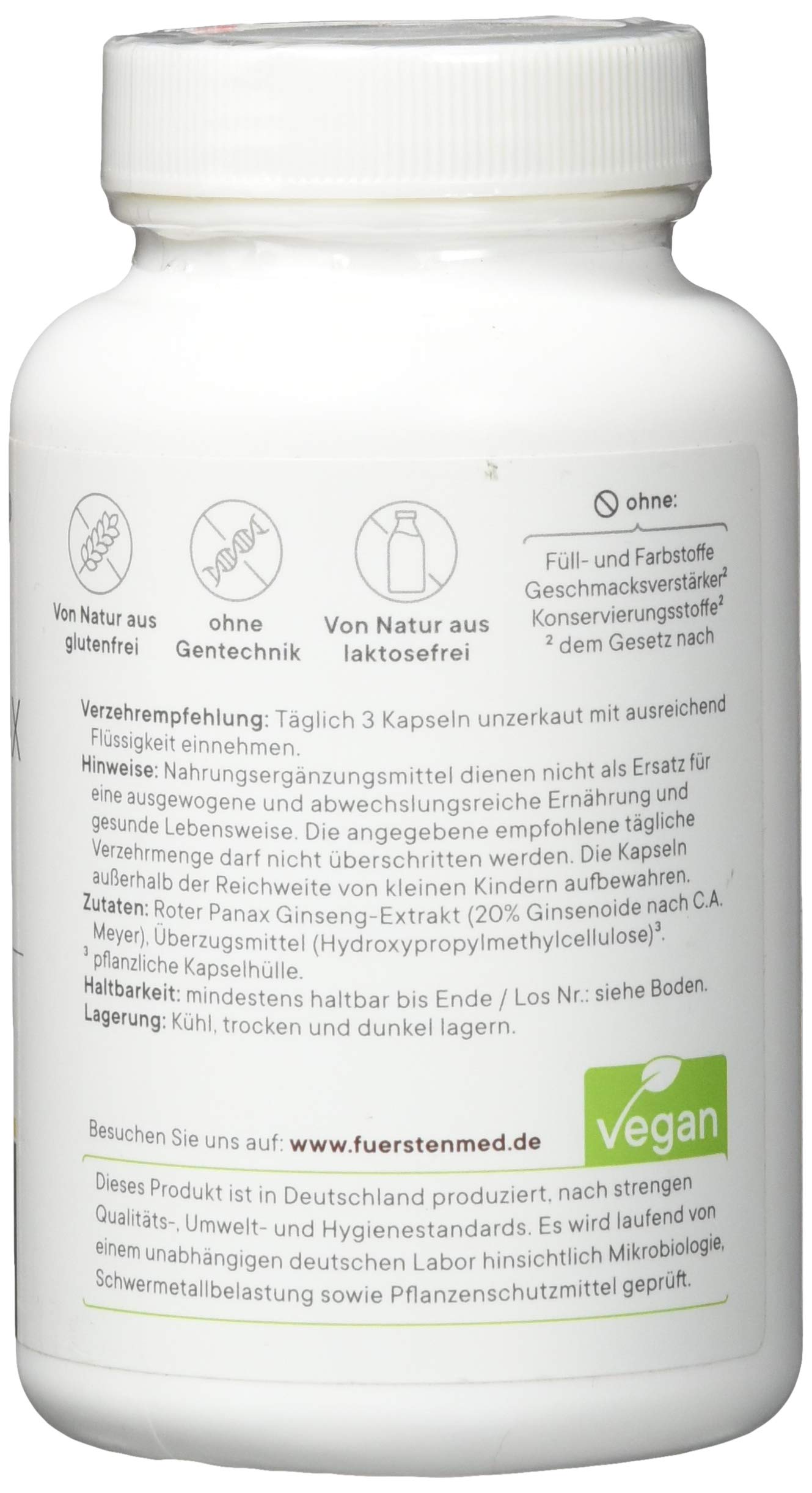 FürstenMED® 1800mg Echter Panax Ginseng Extrakt - 120 Kapseln - Hochdosiert mit 360mg Ginsenoside pro Tagesdosis - 120 Vegane Kapseln frei von unerwünschten Zusatzstoffen