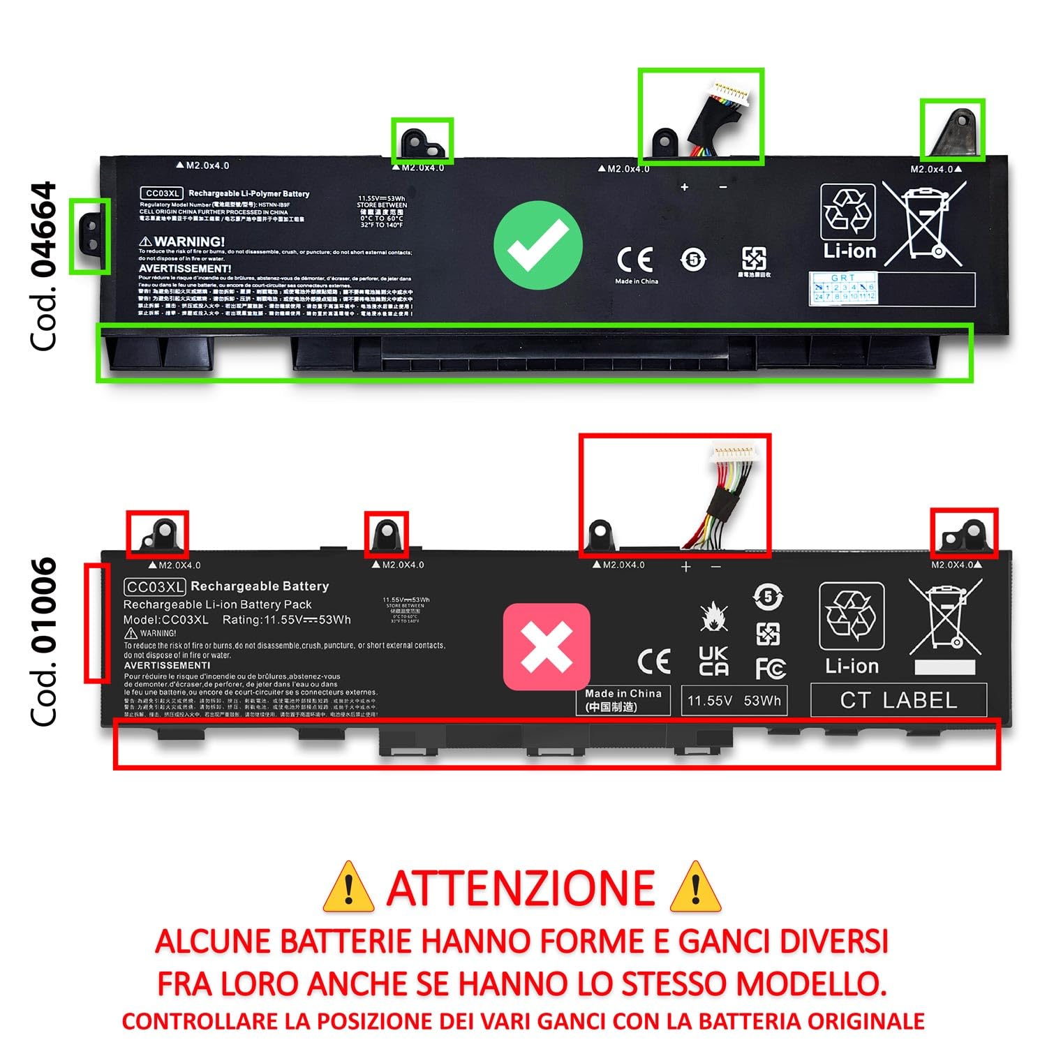 Batteria CC03XL HSTNN-DB9O compatibile con Pc Hp EliteBook 850 G7 G8 | con HP EliteBook 855 G7 G8, Zbook Firefly 15 G8 con P/N CC03056XL, L77622-2C1, L77622-2C2, L77991-005 [11.55 V - 4600 mAh]