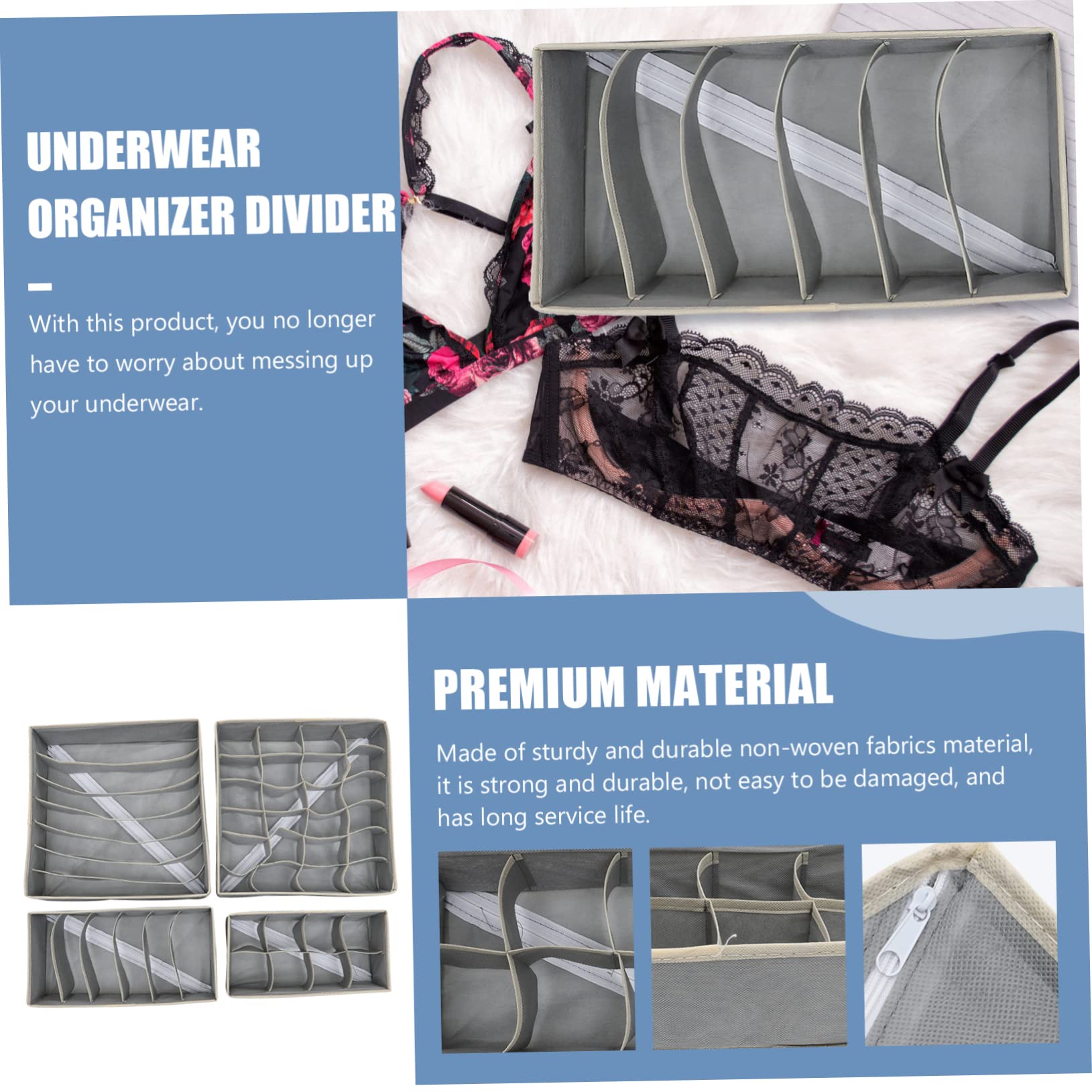 DECHOUS Set 4 Scatole Organizzatrici Non Tessuto per Mutande Reggiseni e Calzini Organizer per Cassetto 7/6/8 Scomparti