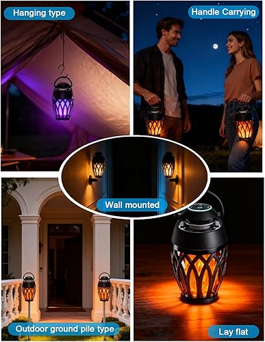Miniatura 7 de Altavoces Bluetooth mejorados para exteriores, altavoz portátil impermeable IPX6 con luces de llama LED RGB, artilugio para papá, sonido estéreo HD,