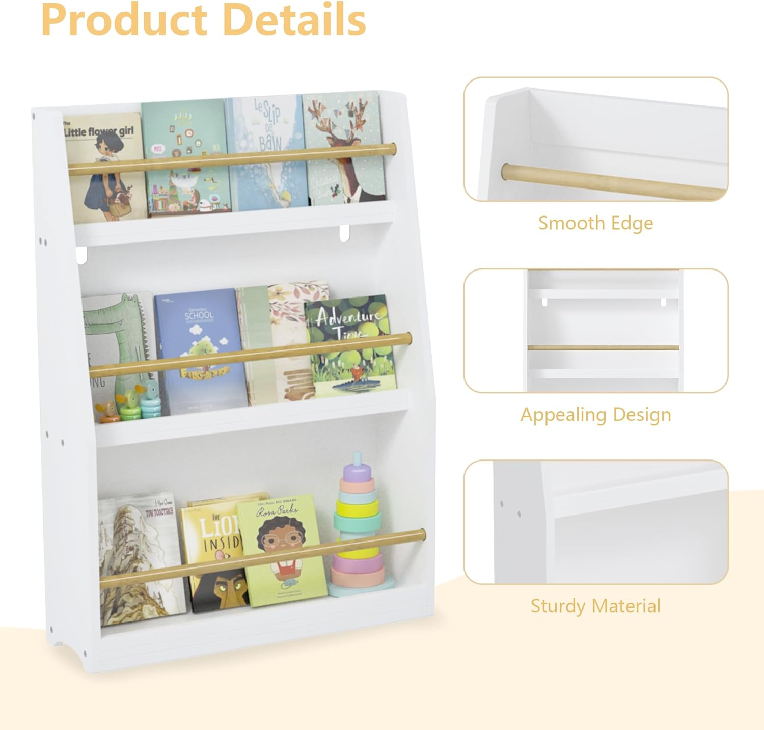 3 Tier Kids Book Shelf Kids Book Rack Helps Keep Bedrooms,Playrooms,and Classrooms Organized White