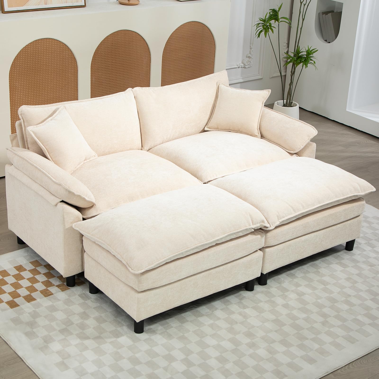 Linyuanwai Oversized Modular Sectional Sofa, 80 Inch U Shaped Cloud Couch Set, 2-Seat Comfy Convertible Sofa with 2 Movable Ottoman, DIY Combination