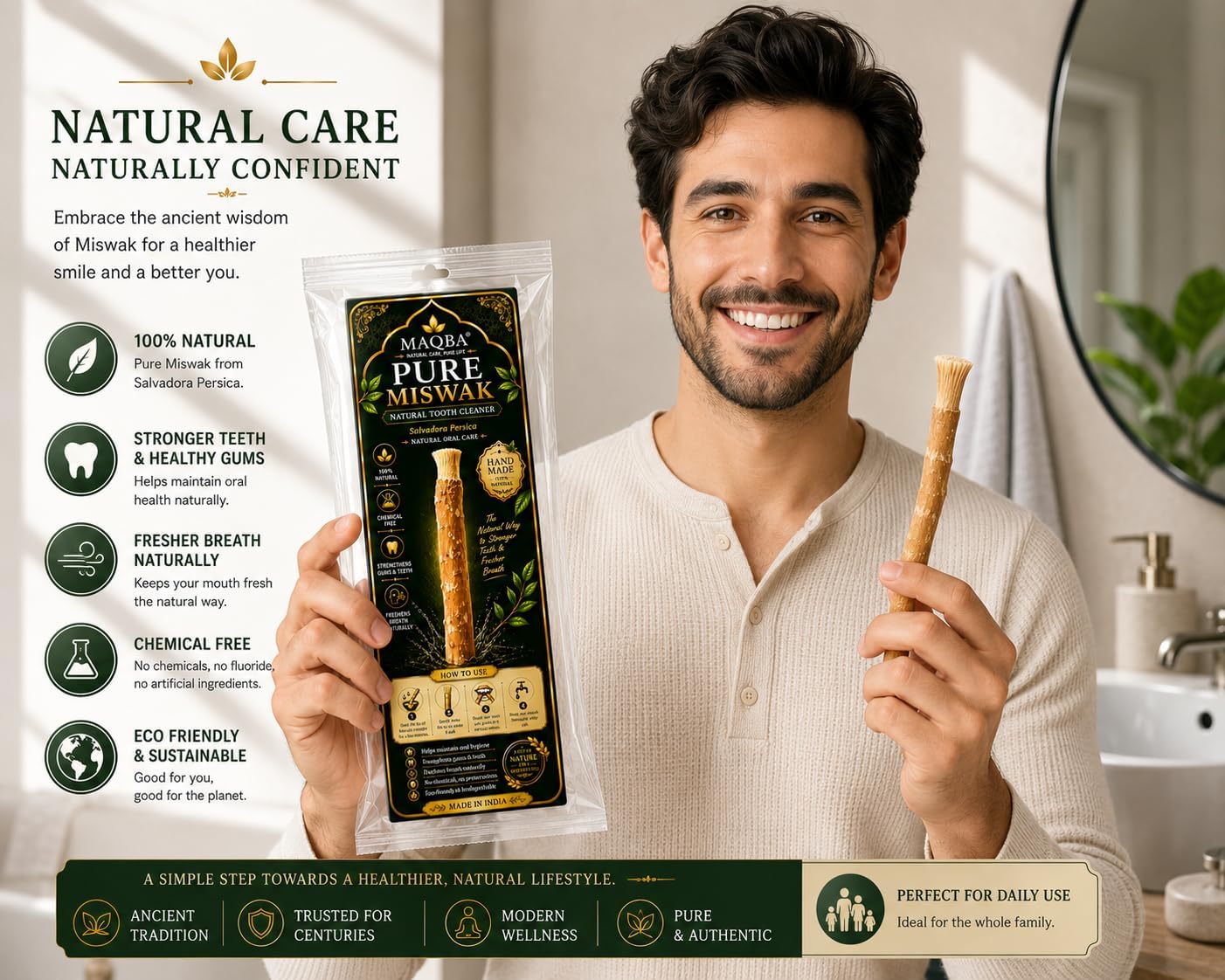 Miswak Sticks for Teeth Natural Toothbrush Organic - 4 Pack Vacuum Sealed Siwak Stick, Premium Salvadora Persica for Teeth Whitening, Fresh Breath, Healthy Gums, Chemical Free Oral Care image 5