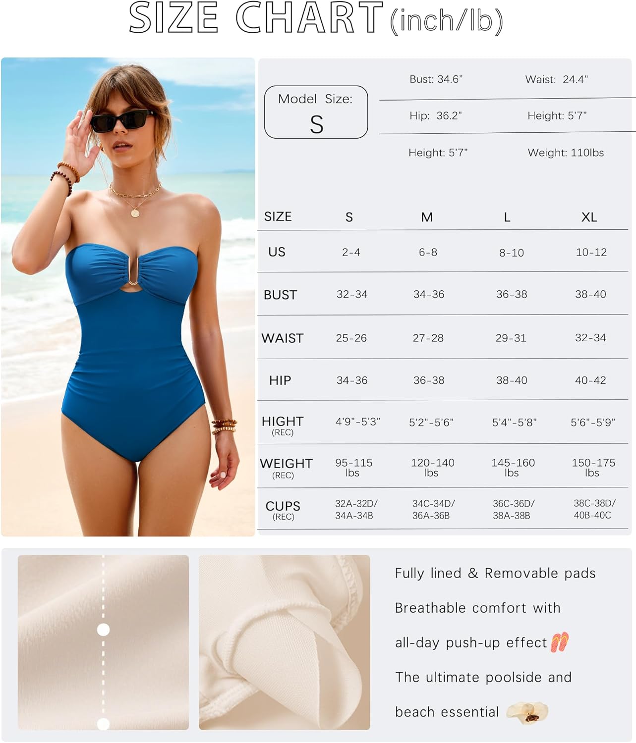 XUNYU One Piece Swimsuit Women Tummy Control Strapless Bandeau Bathing Suit Slimming Shapewear Swim Suits Halter Swimwear - Image 7