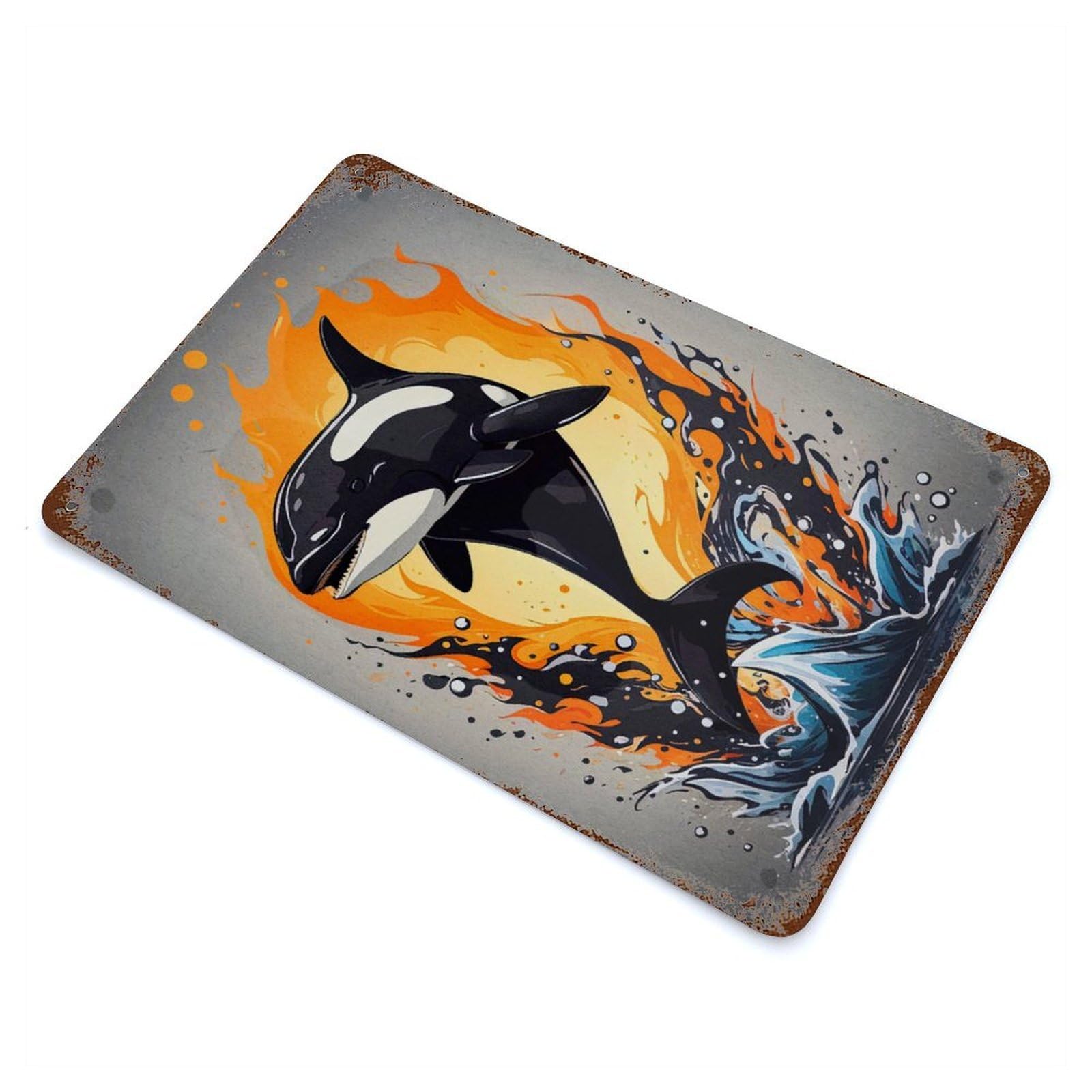 Watercolor Dolphin Animal Rust Effect Tin Sign 11.8"x7.9", Old School Wall Decor for Farmhouse, Kitchen And Entryway Decor