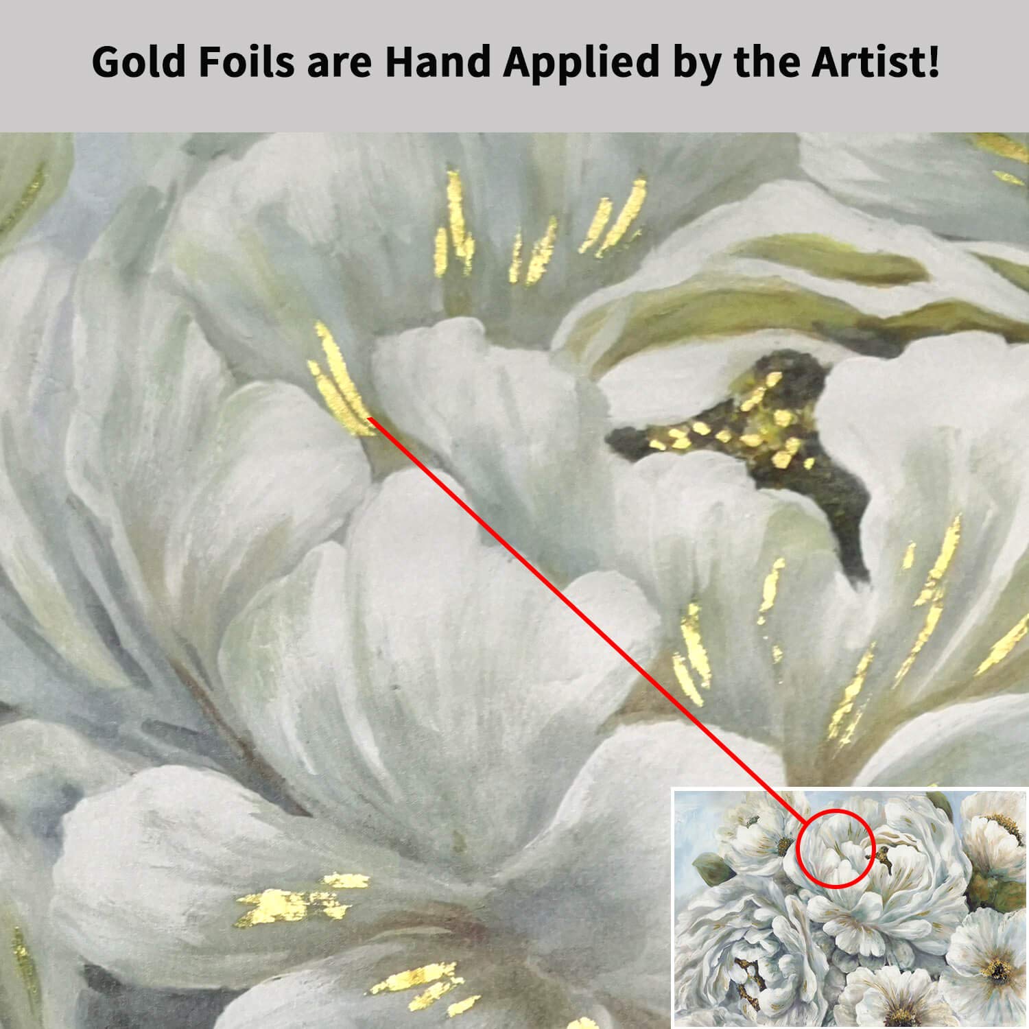 Peony Flowers Canvas Wall Art: Blossom White Floral Painting Picture for Living Rooms Office (36''X24'')