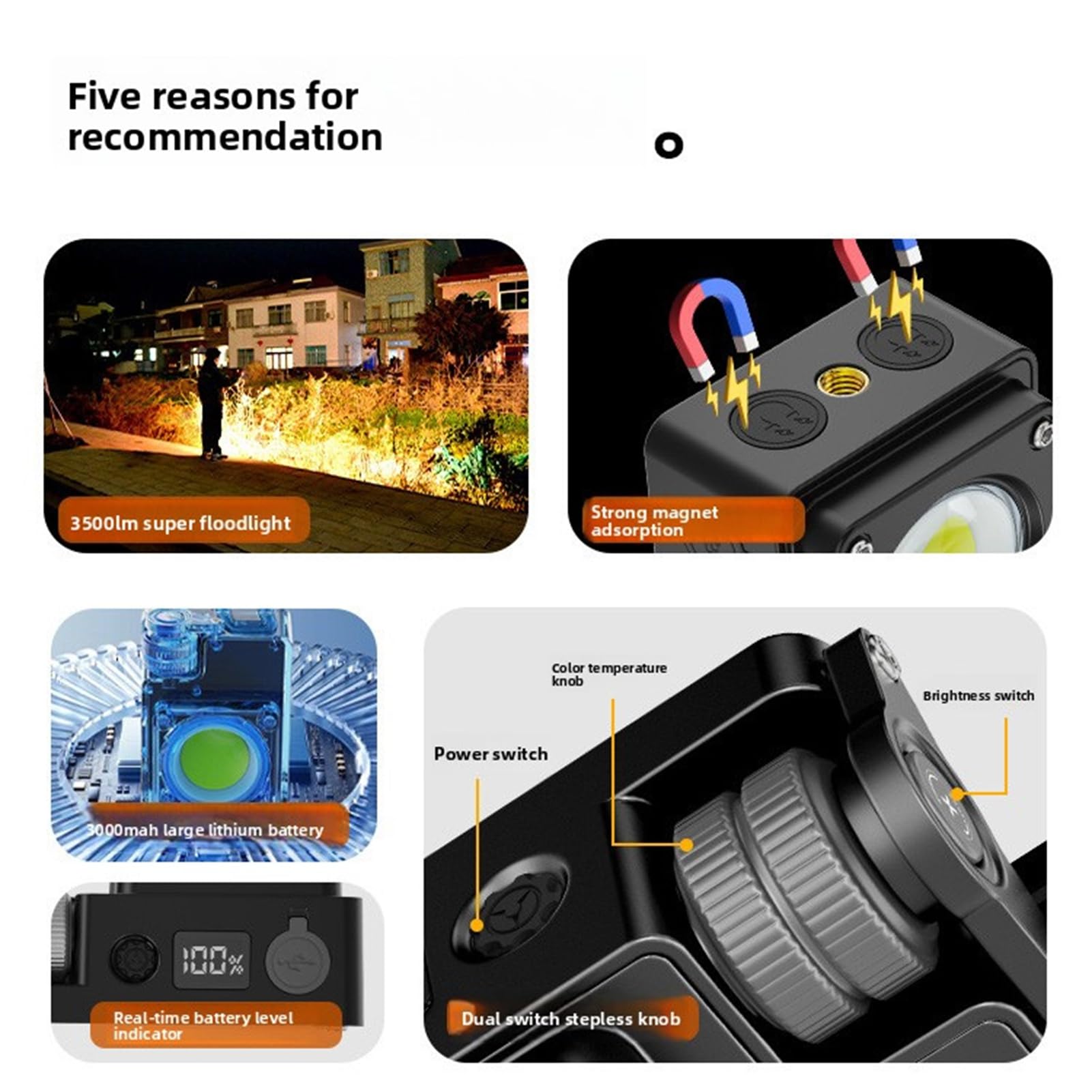 Campingleuchten, 3500 Lm LED-Laterne und Taschenlampe mit Wiederaufladbarem 3000-mAh-Akku, Einstellbare Helligkeit für Camping, Wandern, Notstromausfall (BLACK)