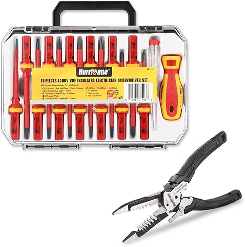 HURRICANE Juego de destornilladores eléctricos aislados de 15 piezas de 1000 V con pelacables 6 en 1