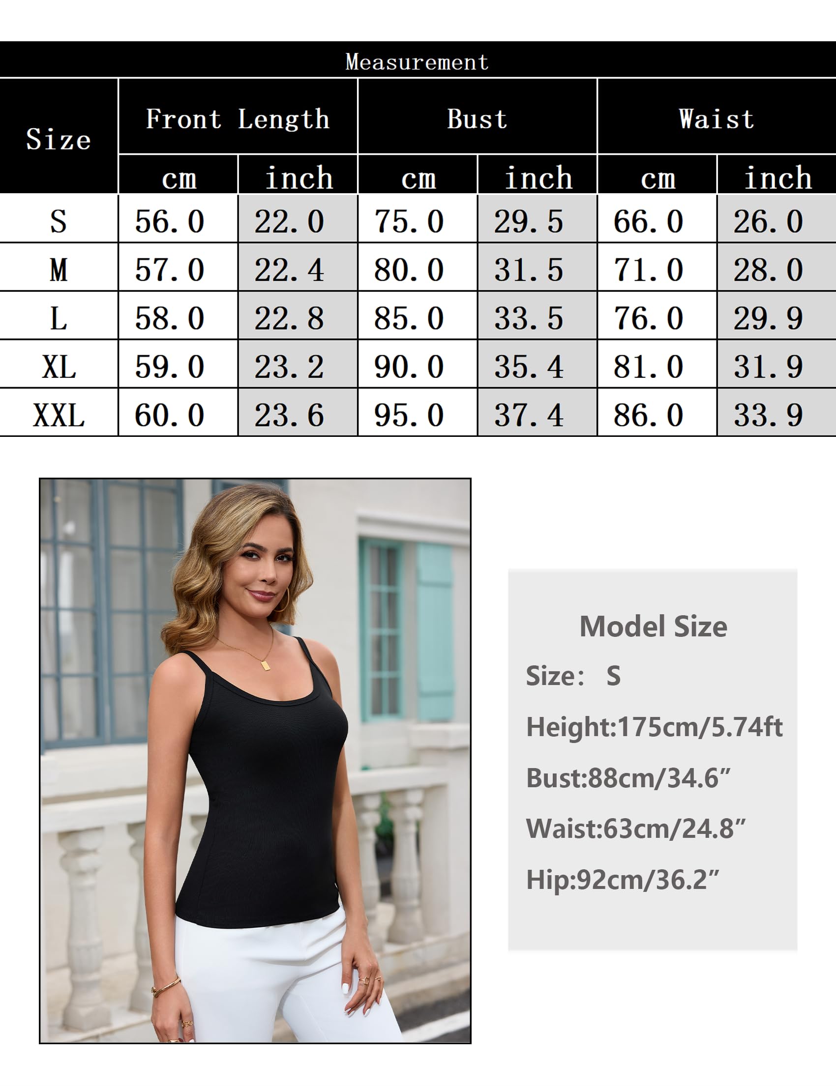 Irevial Topy damskie tank top, na lato, seksowne, basic, dekolt w kształcie litery U, prążkowany, krój slim fit