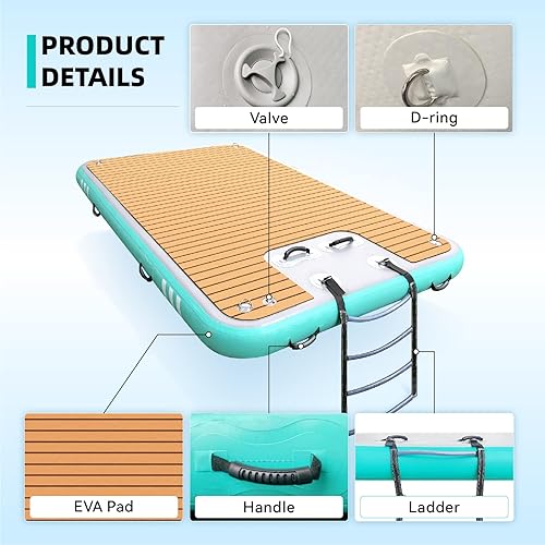 Miniatura 2 de Balsa flotante inflable de plataforma con escalera y bomba de aire eléctrica, 8 x 5 pies, la mejor alfombra de agua flotante, muelles flotantes
