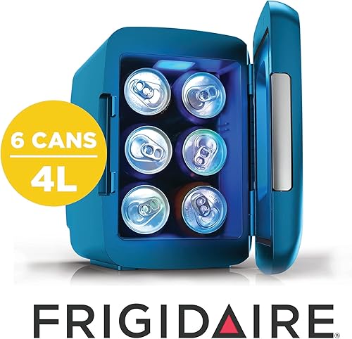 Miniatura 3 de Frigidaire Refrigerador mini para bebidas con luces LED para juegos, 6 latas, 4 litros, enfriador con puerta transparente grande y luces LED.