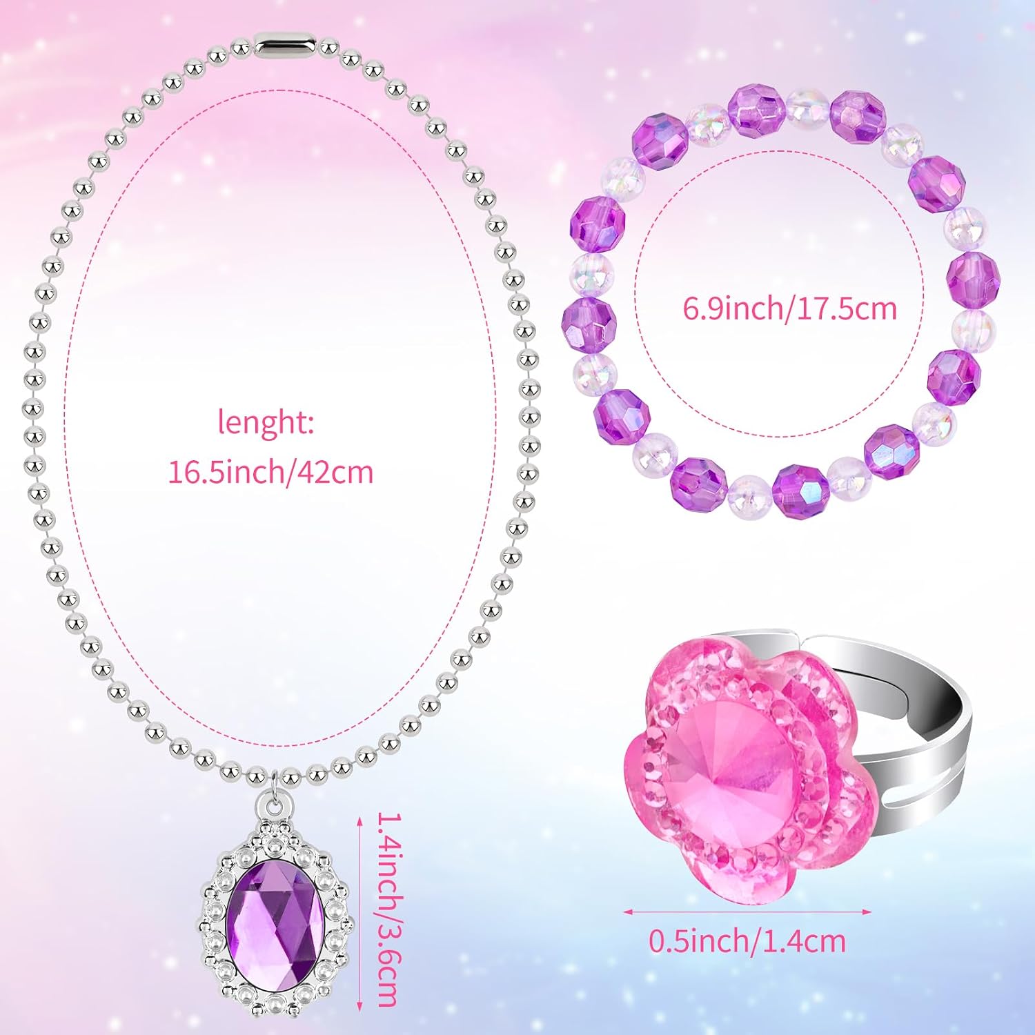 Hooqict Princess Dress Up Kids Jewelry for Girls 4-6 Bracelets Necklaces Rings Set Toddler Play Jewelry for Costume Princess Party Favors for 3 4 5 6 7 8 Year Old Birthday Gifts