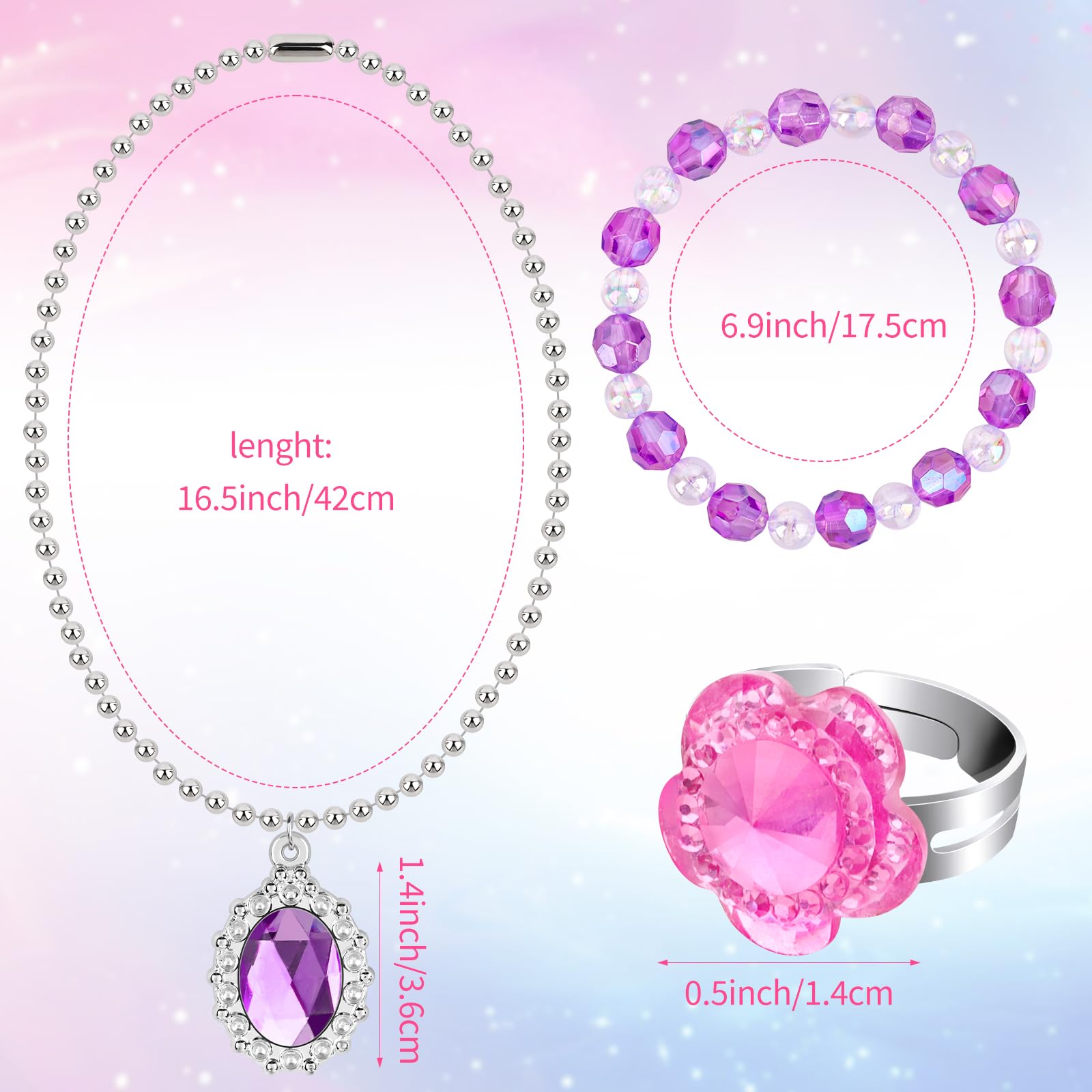 Hooqict Kleid Kinder Schmuck Mädchen Armbänder Halsketten Ringe Set Kleinkind Spiel Kostüm Party Gastgeschenke Geburtstagsgeschenke