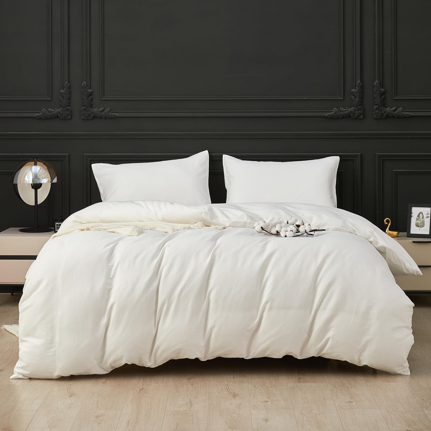 SAPHREAS White Duvet Cover Set 100% Cotton Double Size 3Pcs 8 Corner Ties Simple style Plain Bedding Soft Comforter Cover Set 1 Duvet Cover with Zipper 2 Pillow Shams - Image 2