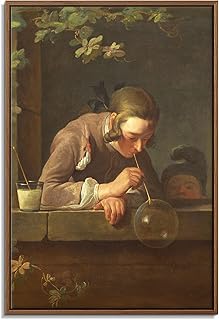 Framed Canvas Print Wall Art - Soap Bubbles, Circa 1733 by Jean-Baptiste-Simeon Chardin - 16x24 inches