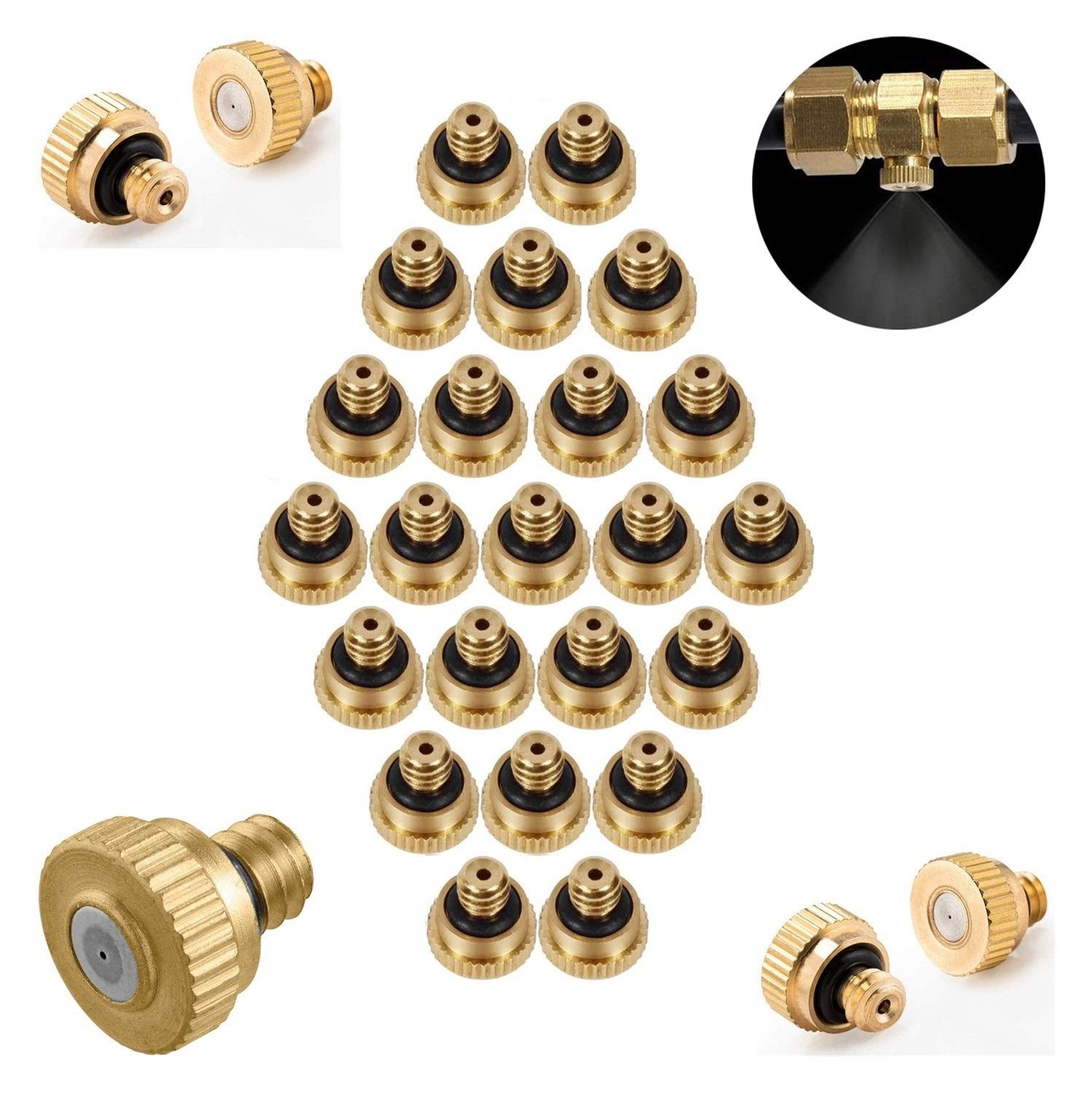 SXITHGKDW Misting Nozzles Brass Low Pressure Atomizing Misting Sprayer for Outdoor Cooling System Greenhouse, Landscaping, 10/24 UNC Orifice (0.004-0.03") (Color : 90pcs, Size : 0.1mm)