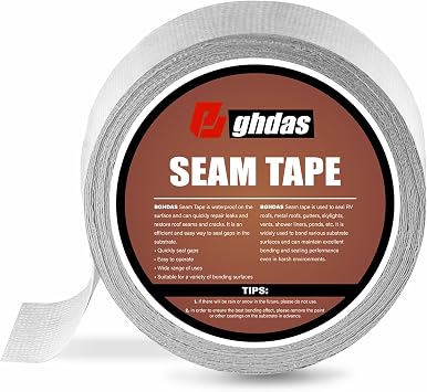 Bghdas Peel and Stick Seam Tape, Repair Leaks and Restores Roof Seams and Tears, Used for Bonding Metal, Wood, EPDM, Fiberglass, and Tiles, Efficient to Use, 2 Inch x 50 Feet Roll1 Piece