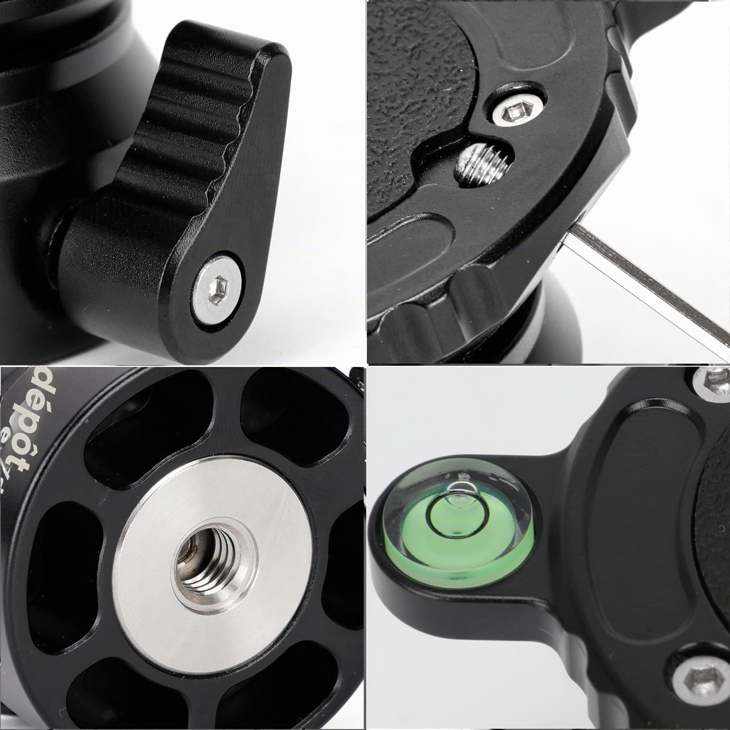 Koolehaoda PA-55 Tête de Nivellement pour Appareil Photo, Aluminium Fraisé CNC Base de Nivellement avec Filetage de 1/4 et Niveau à Bulle décalé,Charge Max 10kg
