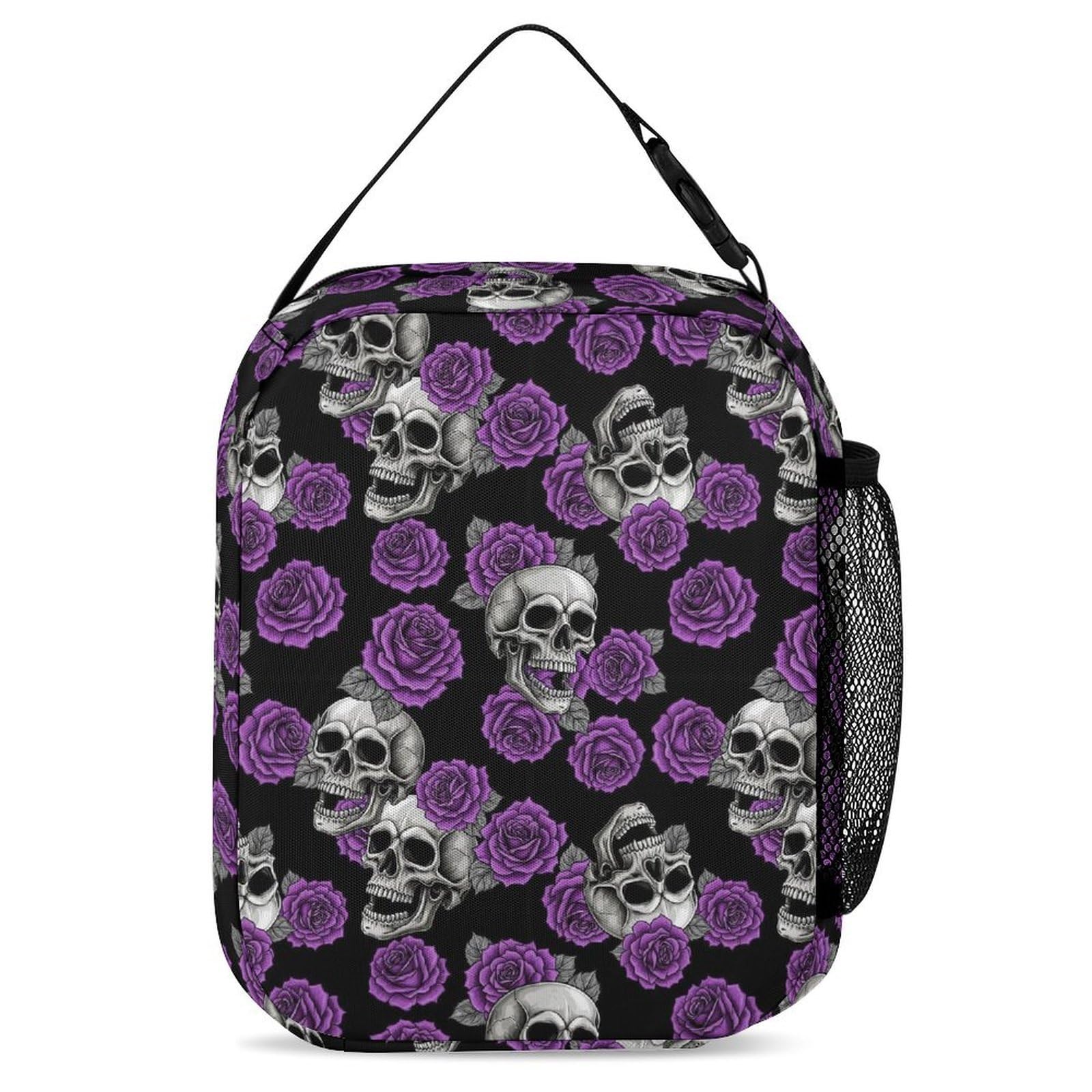 Ensemble sac à dos Purple Rose Skull avec boîte à lunch et trousse de maquillage
