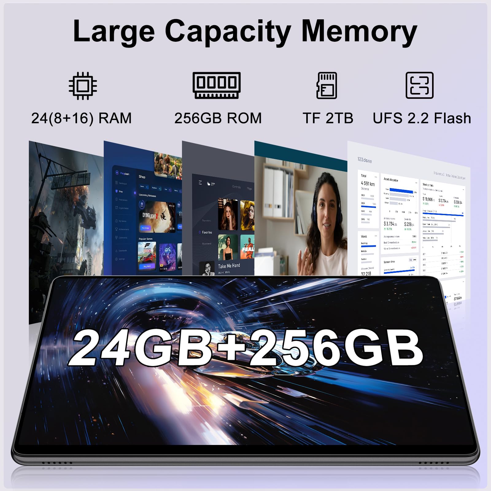 Tablet 11 pulgadas, Tableta Android, 24 GB RAM+256 GB ROM (2 TB TF), FHD IPS, Octa-Core, UFS 2.2 Flash, 8000 mAh, 5 MP + 13 MP, WiFi dual, BT 5.0, Widevine L1, Face ID, con Carcasa Metálica-Gris — view 4