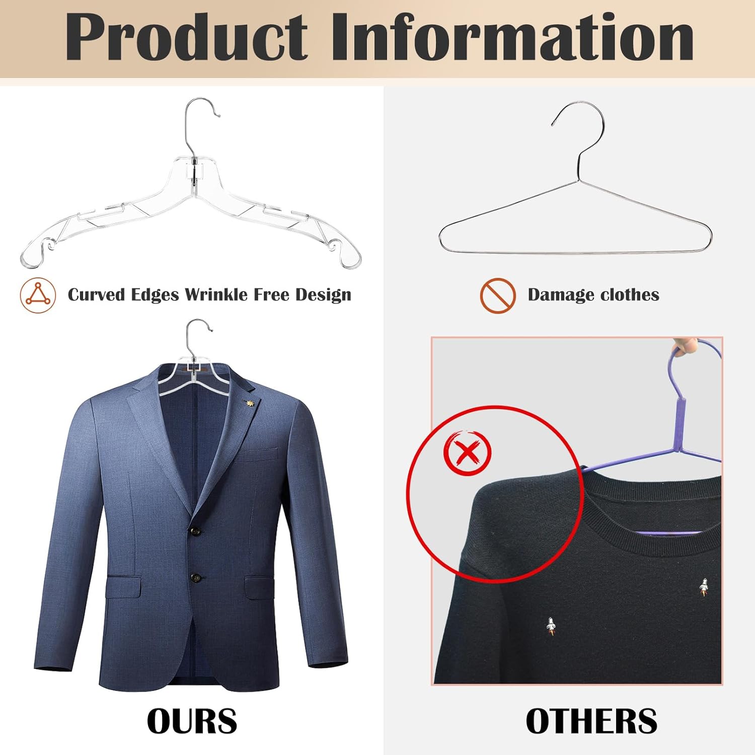 12 Pack Clear Plastic Hangers,Shirt Hanger Clear Hangers with 360 Swivel Metal Hook,Heavy Duty Dress Hangers Coat Hangers for Clothes Shirts Dresses,16.7 Inch - Image 5