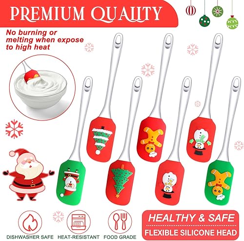 Miniatura 10 de Patelai Juego de 16 espátulas de silicona para Navidad, juego de espátulas de Navidad, Papá Noel, muñeco de nieve, pan de jengibre, espátula de