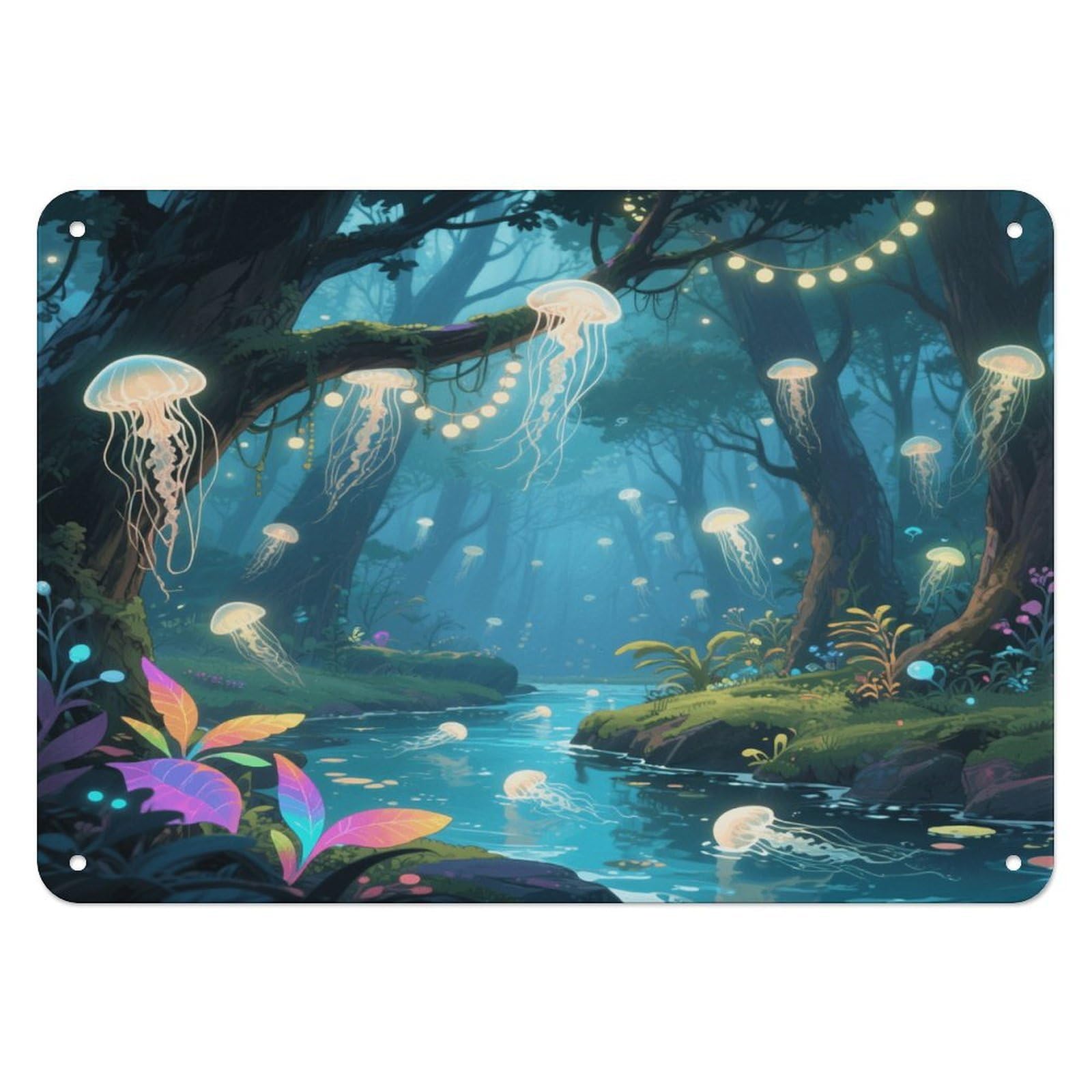 Fekiloot Style Jellyfish Forest Wall Decor Iron Painting Metal Sign