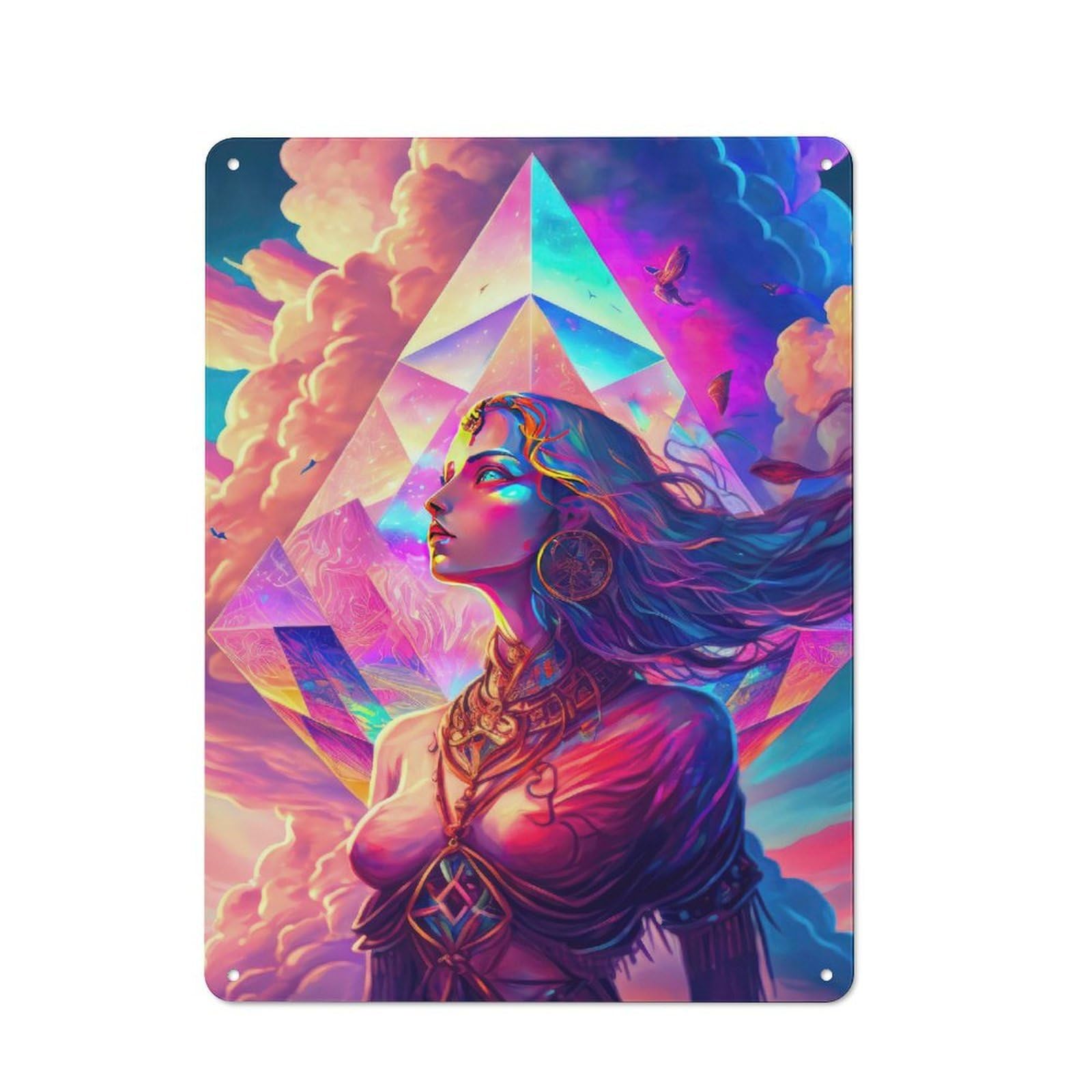 Junmoney Style-6 Tin Wall Plaque 40X30cm With Rainbow Geometry Goddess 2 For Kitchen Or Home Bar, For Vintage Wall Decor Fans, For Garage And Workshop Walls