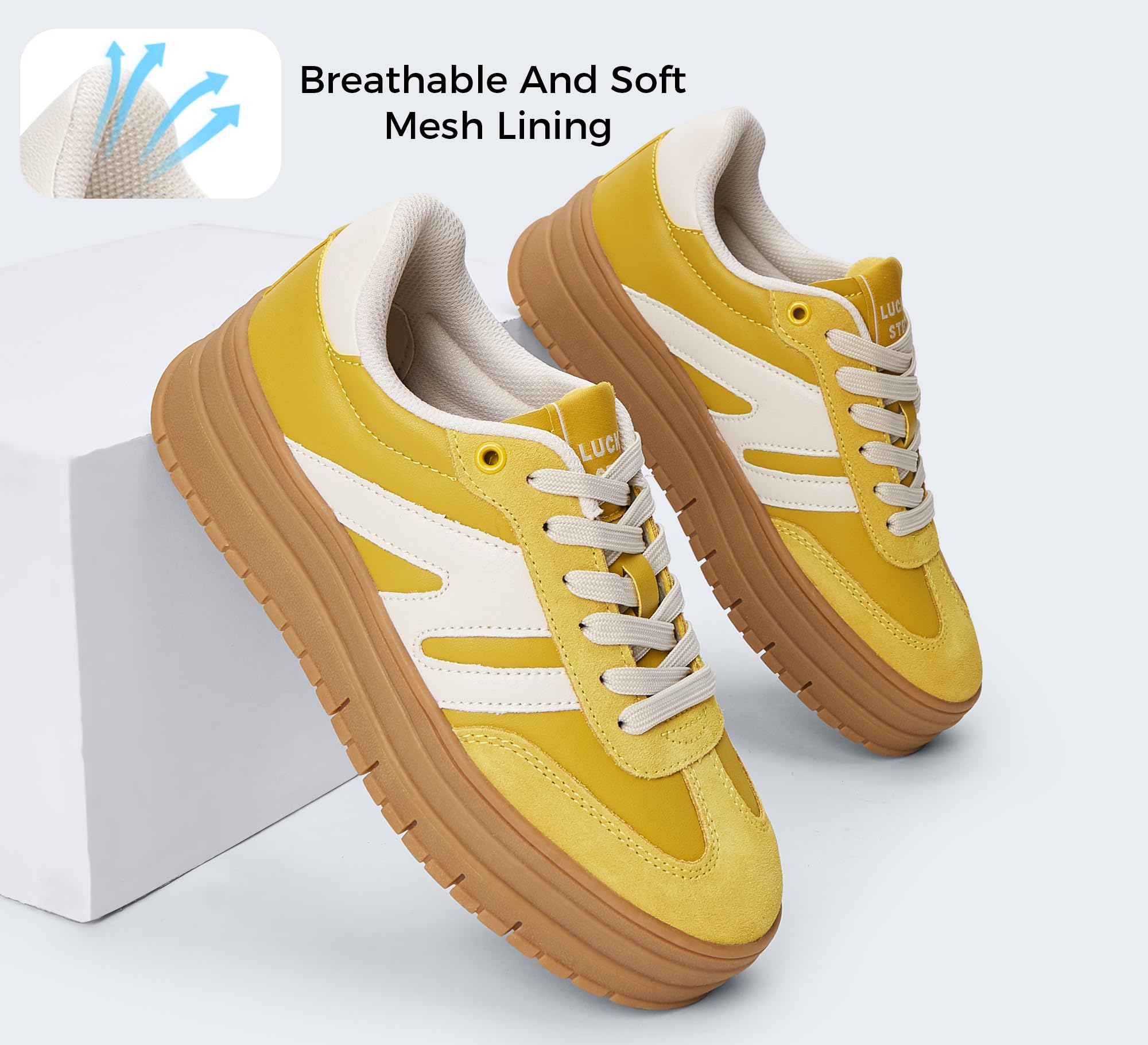 LUCKY STEP Plateau Sneaker Damen - Keilabsatz Leinwand Retro Niedriger Schaft Bequem für Alltag
