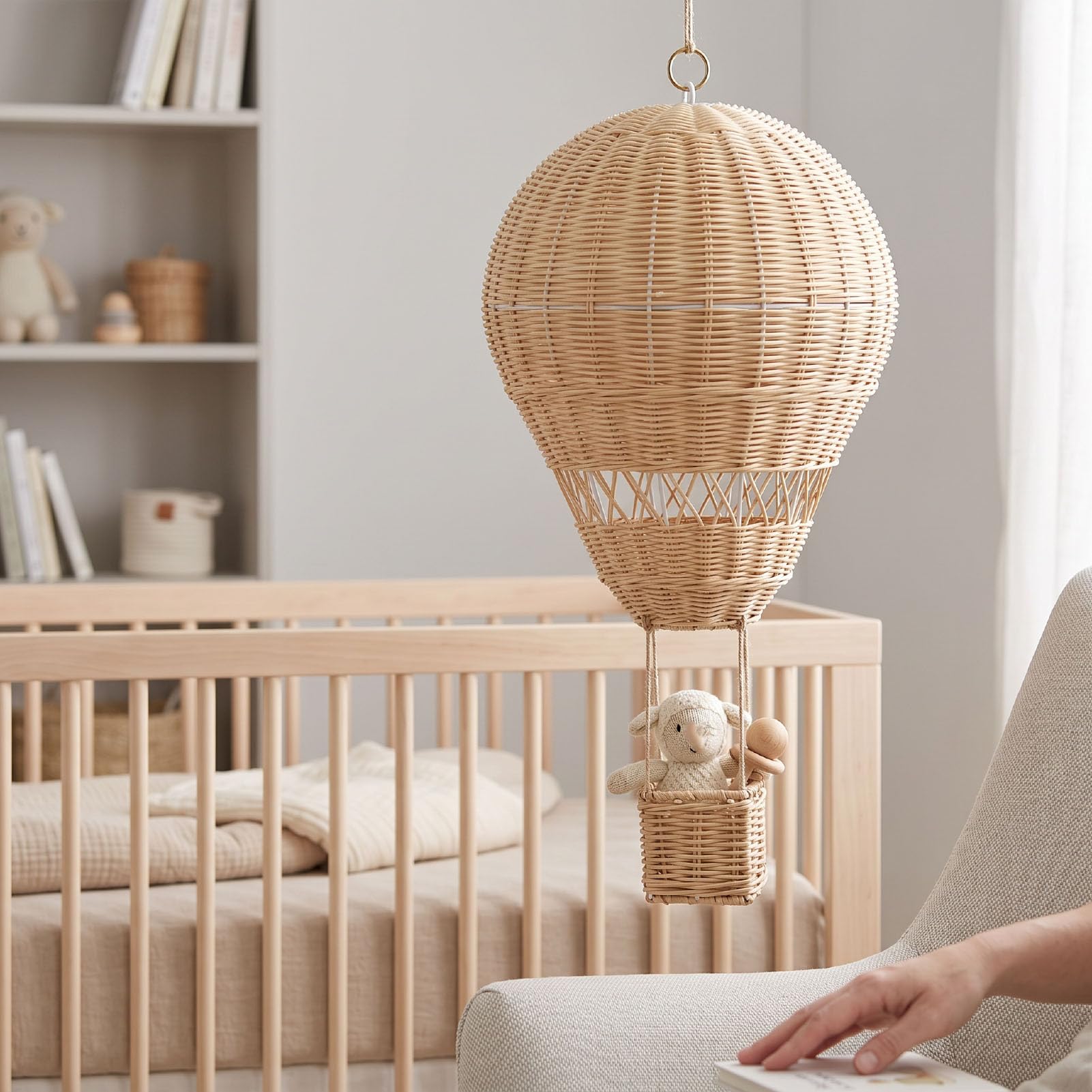 AUNMAS Decorazione per la Cameretta con Mongolfiera in Rattan da | Tessuto Naturale Fatto a Mano, Accessorio Fotografico per Neonati, Ornamento per la Stanza Boho, Facile Installazione con