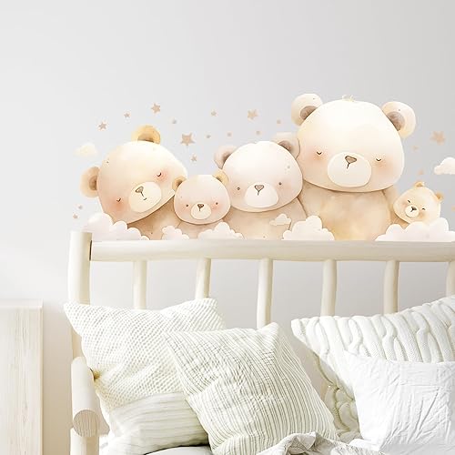 Miniatura 2 de Calcomanías de pared de osos de peluche familiares, calcomanías de vinilo de animales de dibujos animados extraíbles para guardería, dormitorio de