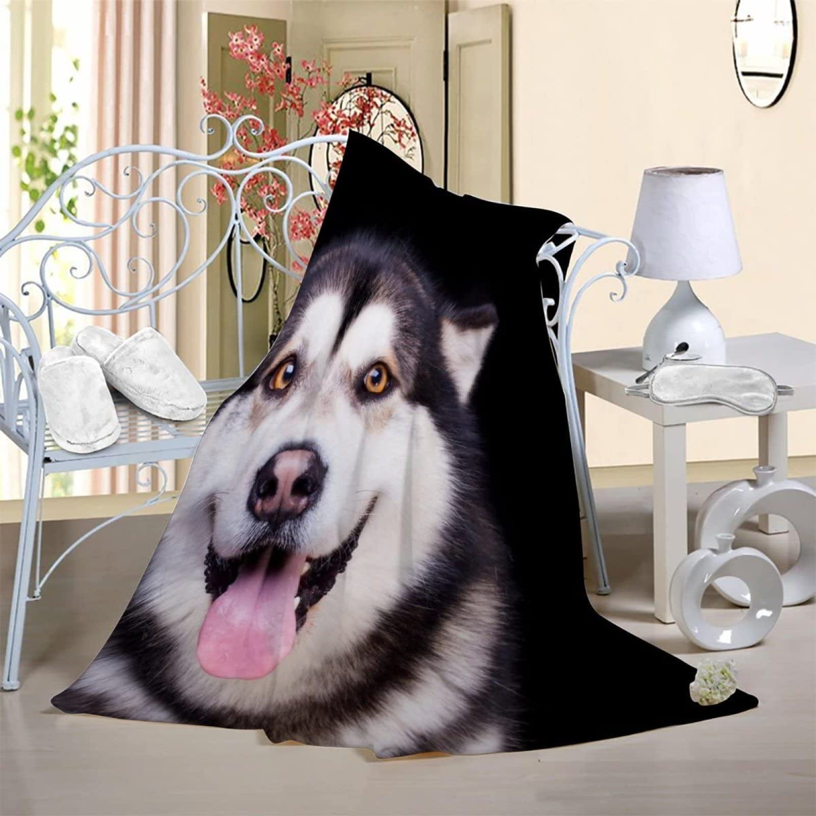 Couverture Polaire 200x220 Chien de Traîneau D'alaska, Plaid Chiens et Animaux en Flanelle 2 Personnes Doux et Chaude imprimée en 3D Couvertures pour Salon Canapé Canape Lit