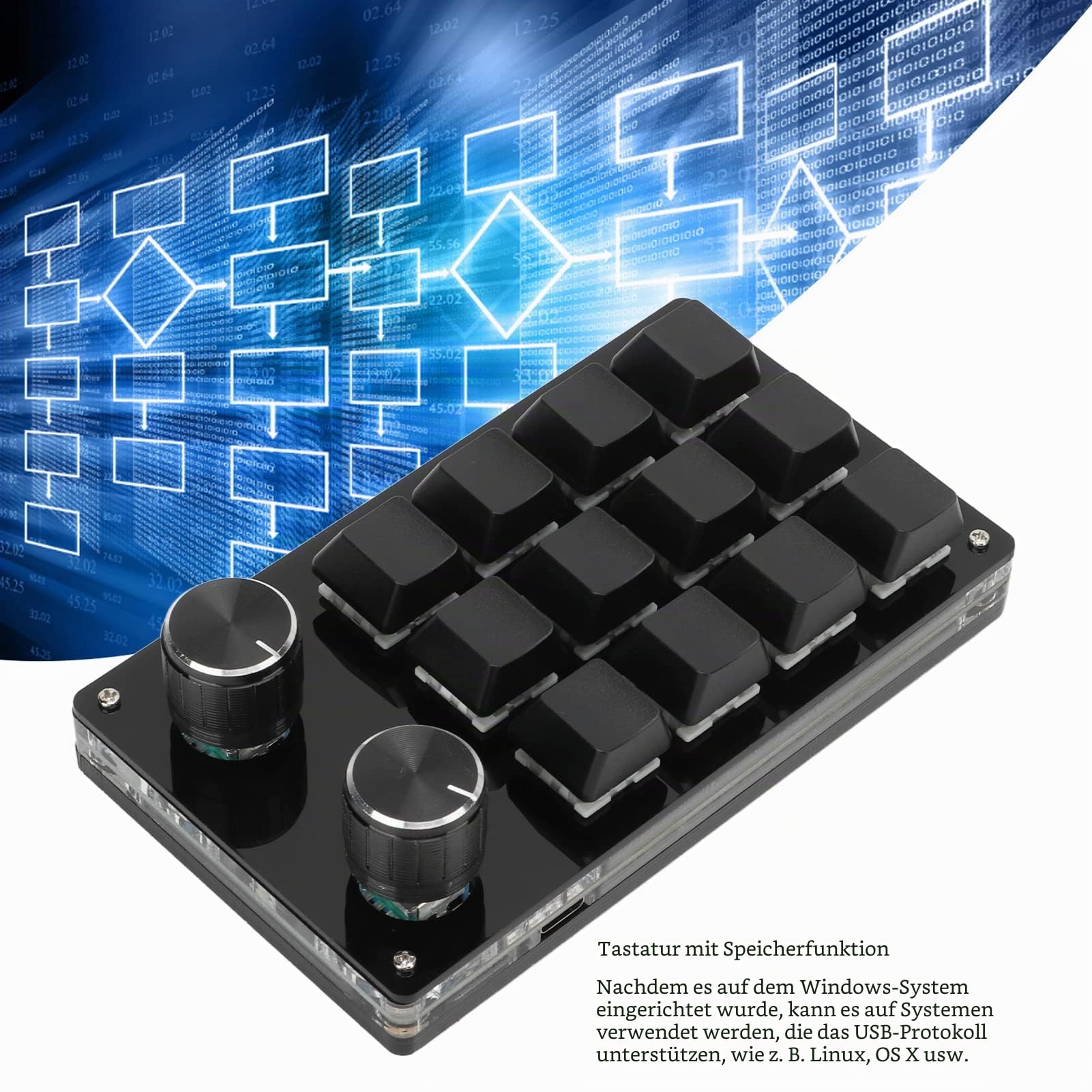 Sonew Einhändig Programmierbare Tastatur, Programmierbare Multifunktionstastatur mit 12 Tasten für Spiele, Musik, Medien, Industrielle Steuerung (Schwarz)