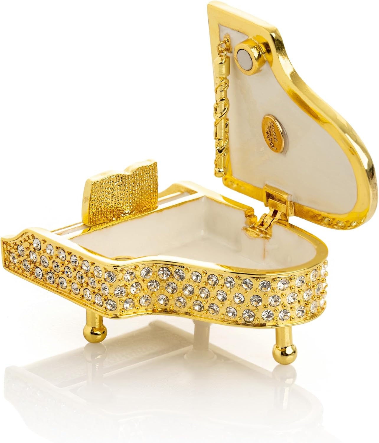 Keren Kopal White Piano Faberge Trinket Box Decorated with White Austrian Crystals