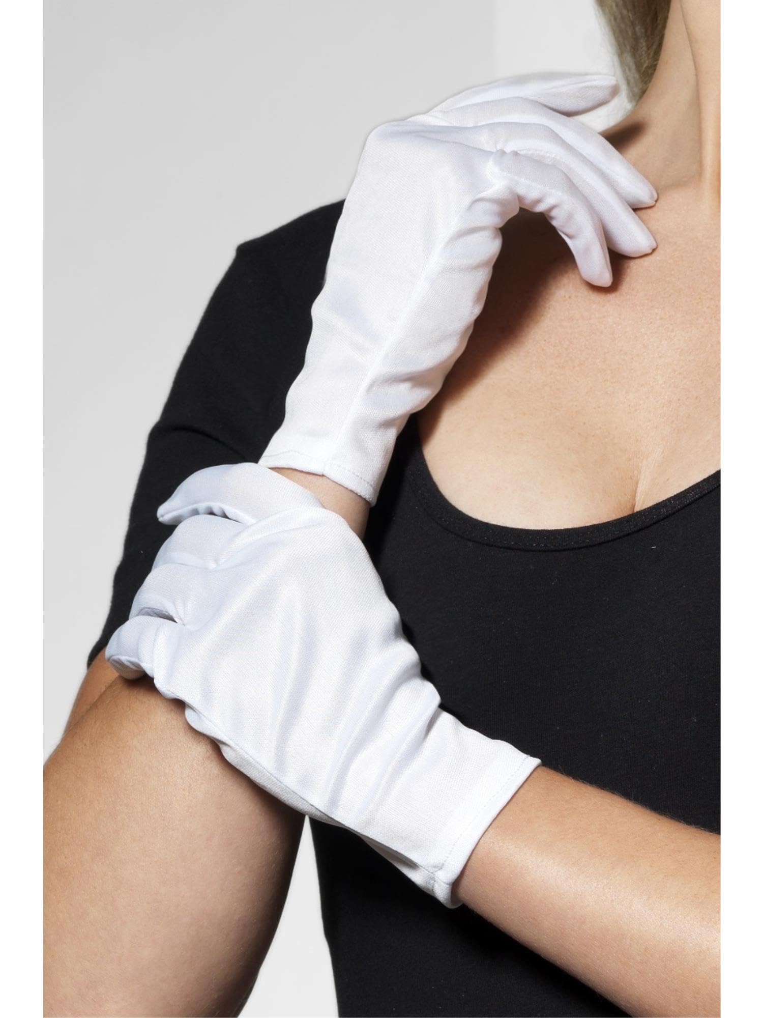 Smiffys Short White Gloves , Fever Gloves Fancy Dress, Gloves Dress Up Accessories Halloween