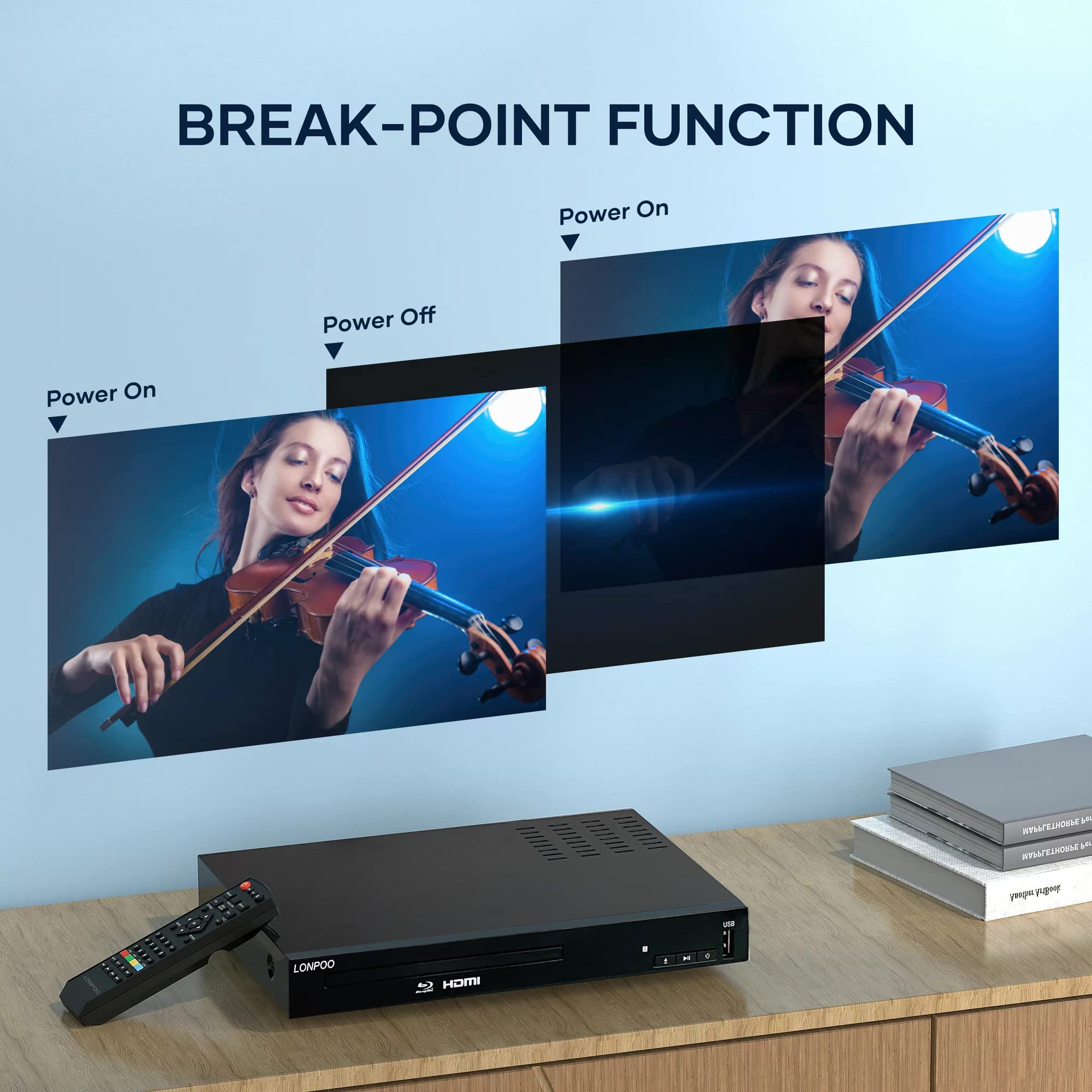 Lecteur Blu-Ray DVD pour Téléviseur - 1080P HD DVD Lecteur Bluray avec Sortie HDMI/Coaxiale/RCA (câble HDMI et AV Inclus), Entrée USB, Bluray Région B/2, Télécommande (LP-100)