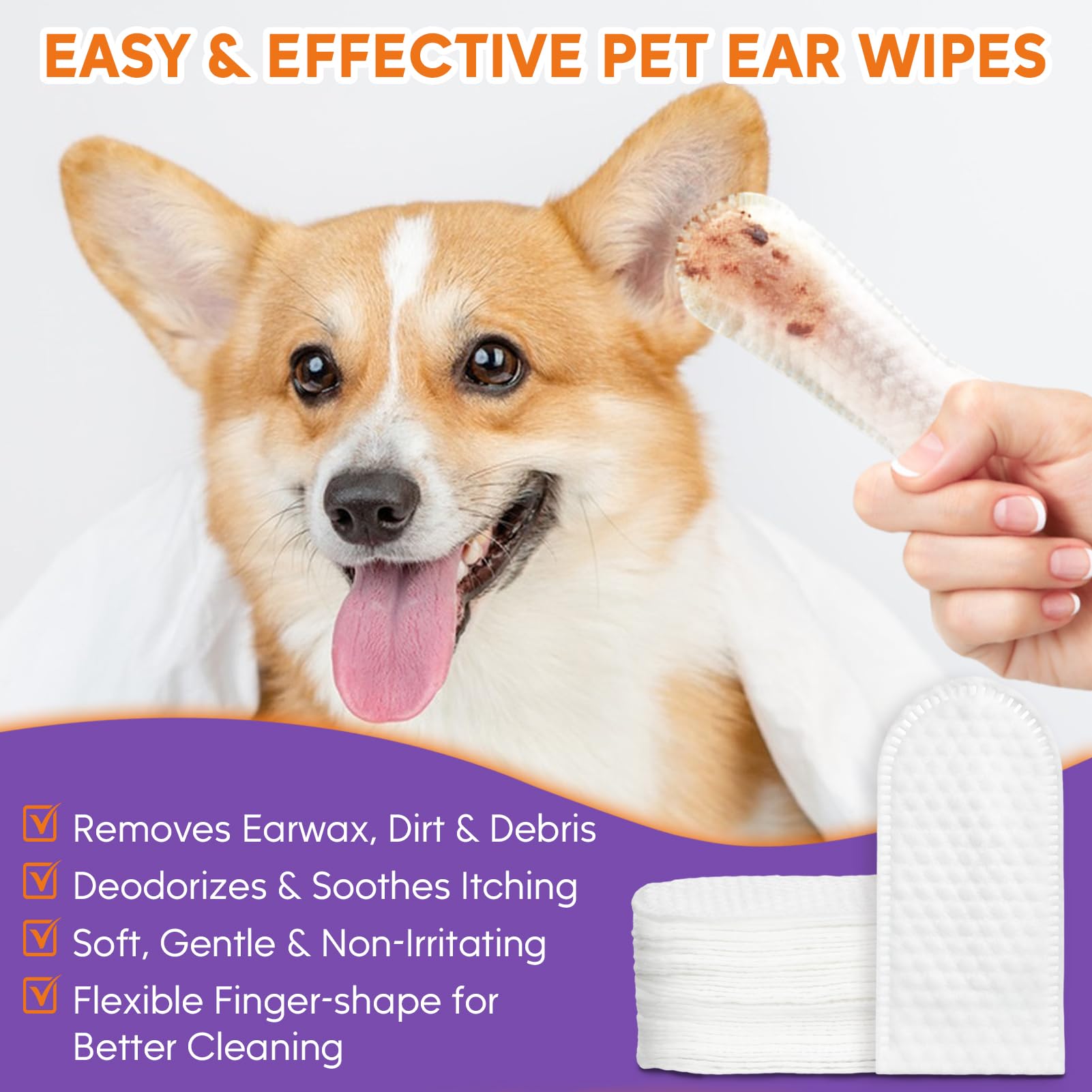 Pjordo Dog Ear Cleaner Kit, Dog Ear Finger Wipes and Ear Cleaner Solution for Dogs and Cats Gently Remove Ear Wax & Debris - Image 2