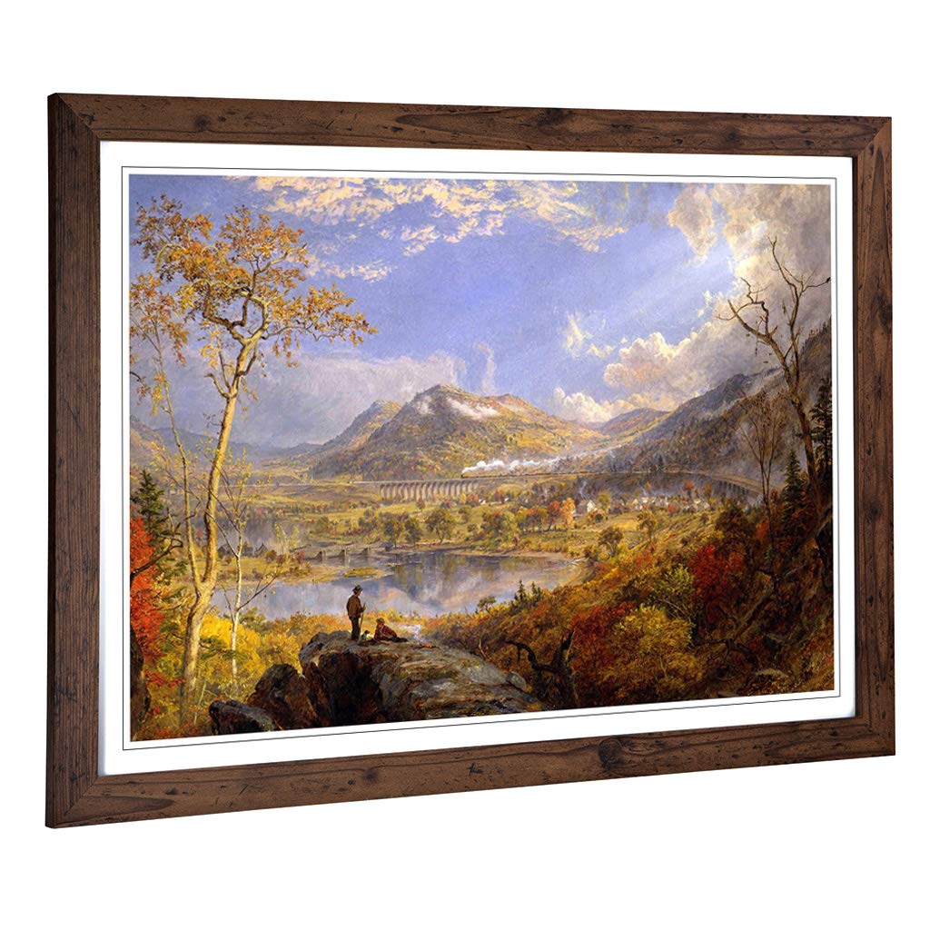 Big Box Art Framed Print of Jasper Francis Cropsey Starrucca Viaduct, Pennsylvania Design | Wall Art Picture| Home Decor for Living Room, Bedroom, Office, Walnut, A2 / 24.5x18 Inch / 62x45cm