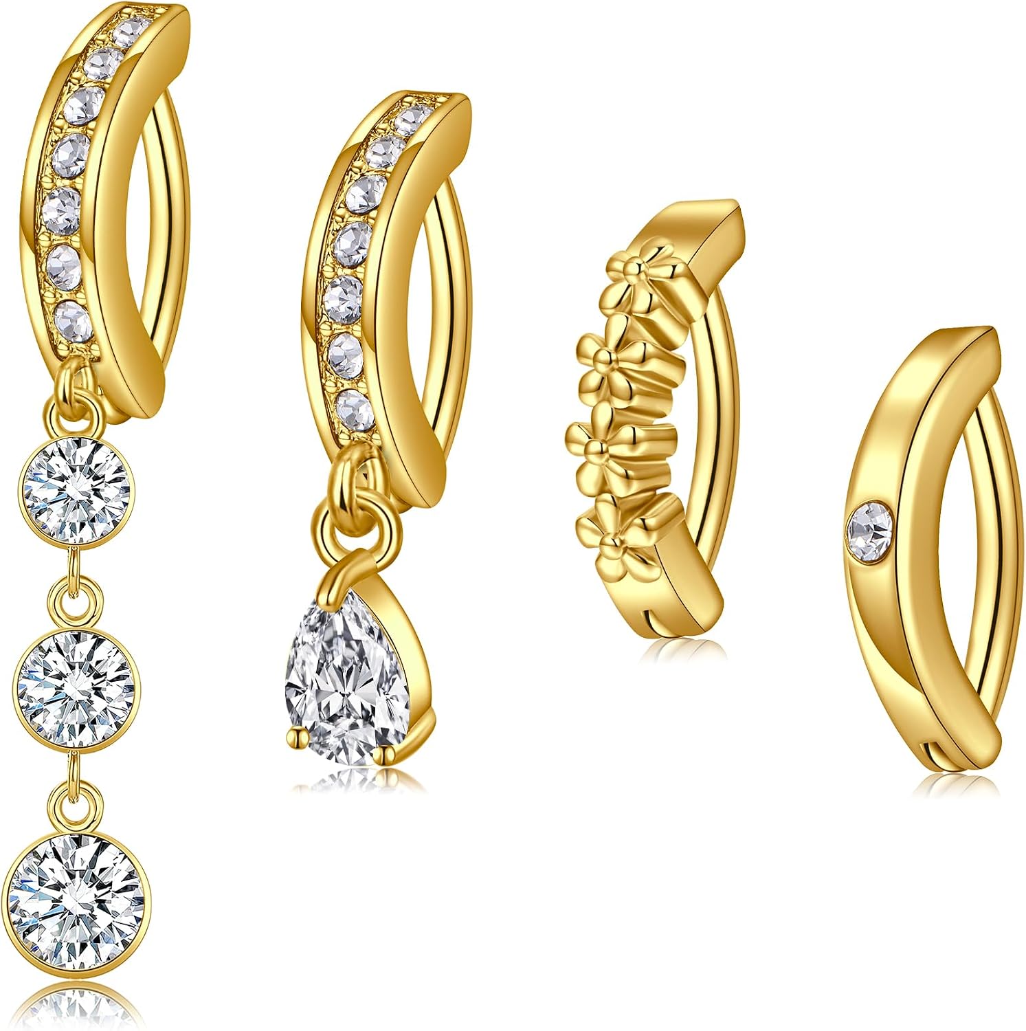 QWALIT Belly Rings - Short Bar Belly Button Rings in Surgical Steel with Opal Stones - 6mm & 10mm